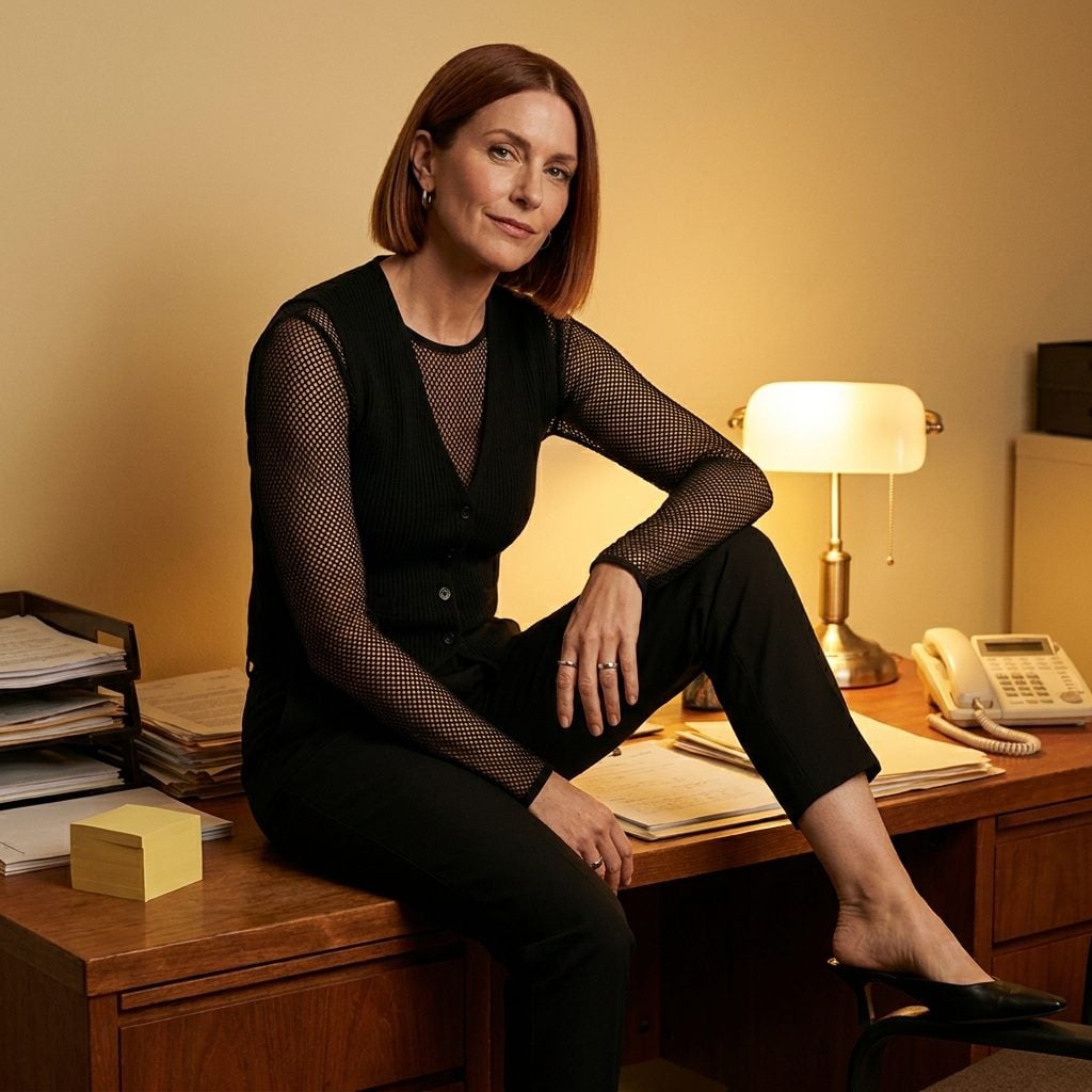 The Mesh Long-Sleeve Under a Fitted Vest: Office Goth's Respectable Cousin