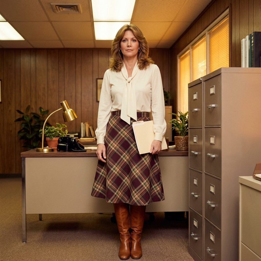 The Polyester Pussy-Bow Blouse Tucked Into a Plaid A-Line Skirt, Because That's How You Got Taken Seriously