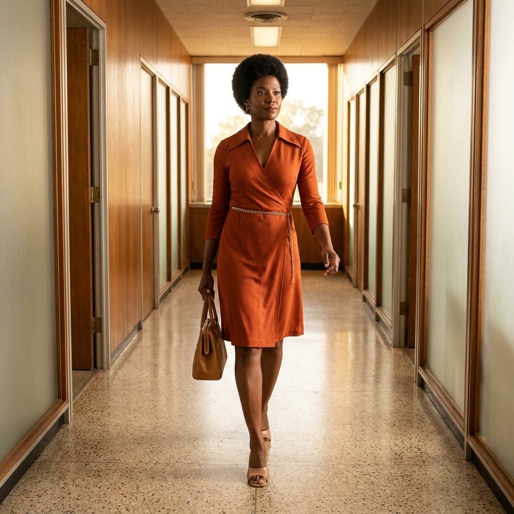 The Burnt Orange Wrap Dress That Made Every Woman in the Typing Pool Feel Like Diane von Furstenberg