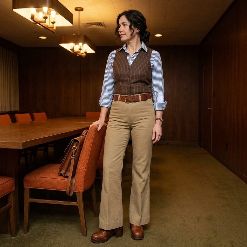 The Brown Pinstripe Vest Over a Striped Oxford, or How We Borrowed From the Boys and Did It Better