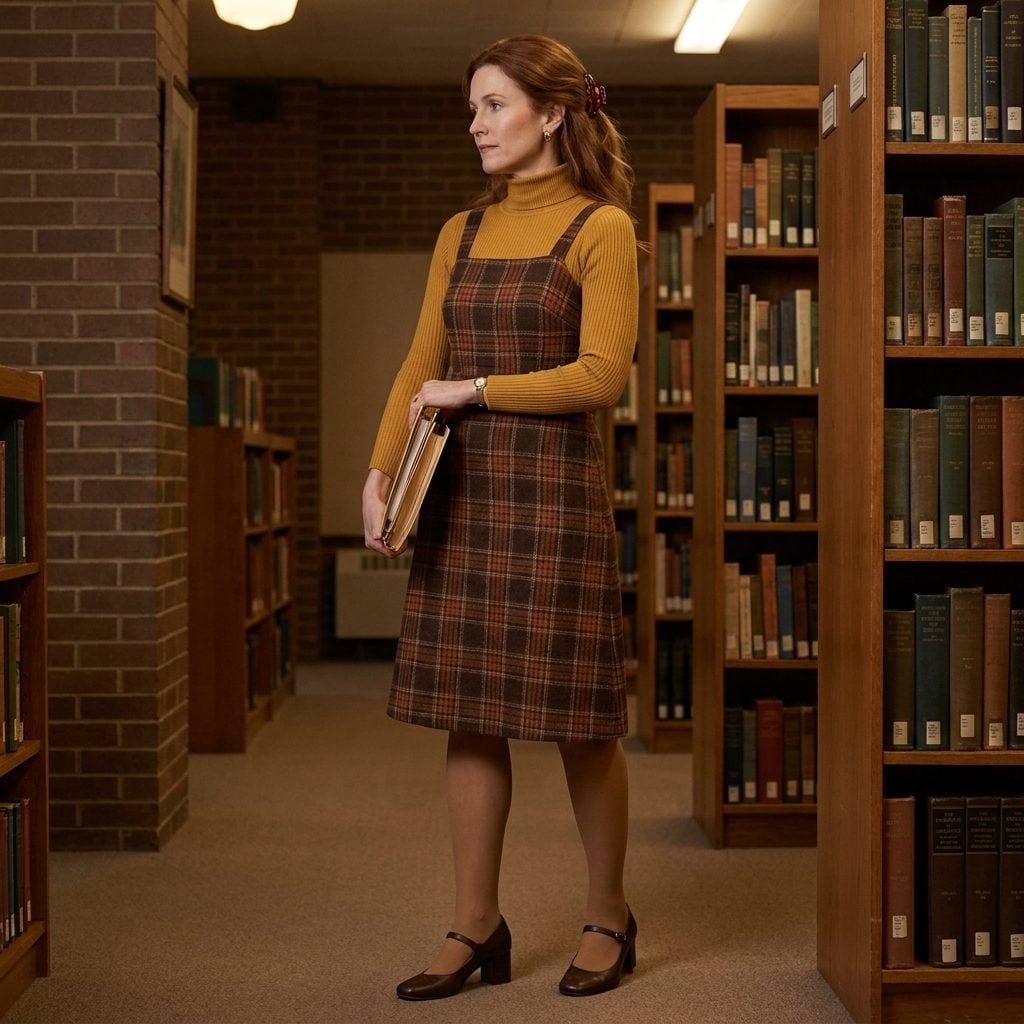 A Mustard Turtleneck Under a Brown Plaid Pinafore, Plus the Mary Janes You Polished Every Sunday