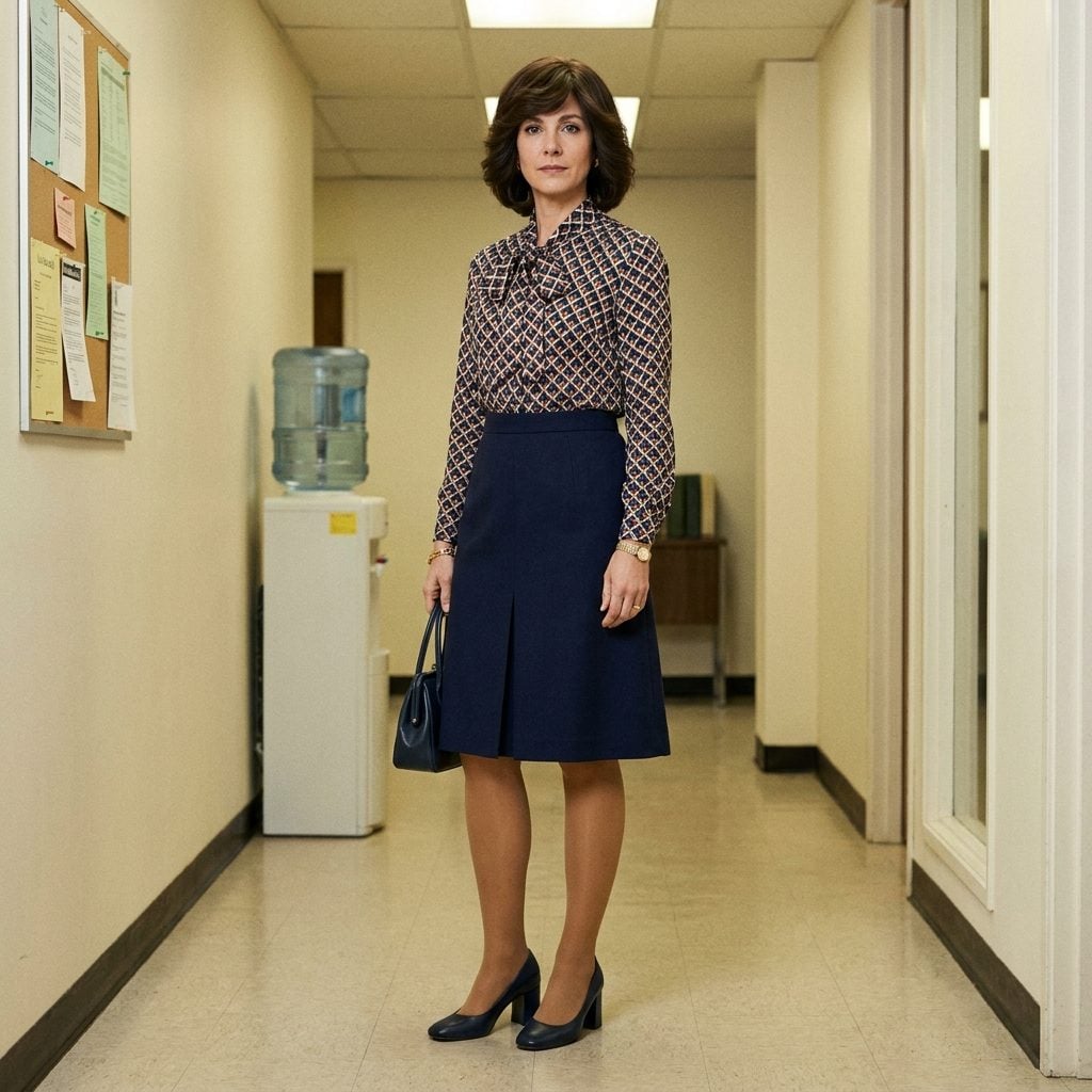 The Knee-Length A-Line Skirt and Patterned Blouse That Was Basically a Work Uniform Nobody Agreed On