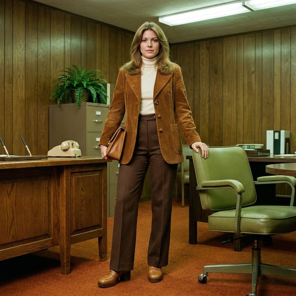 The Corduroy Blazer Over a Knit Top With Straight-Leg Trousers (The Outfit That Meant You Were Serious)