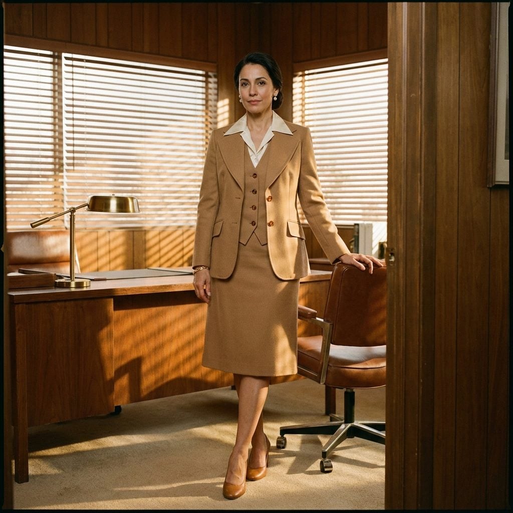 The Camel Three-Piece Skirt Suit With the Coordinating Waistcoat, a.k.a. the Outfit That Said 