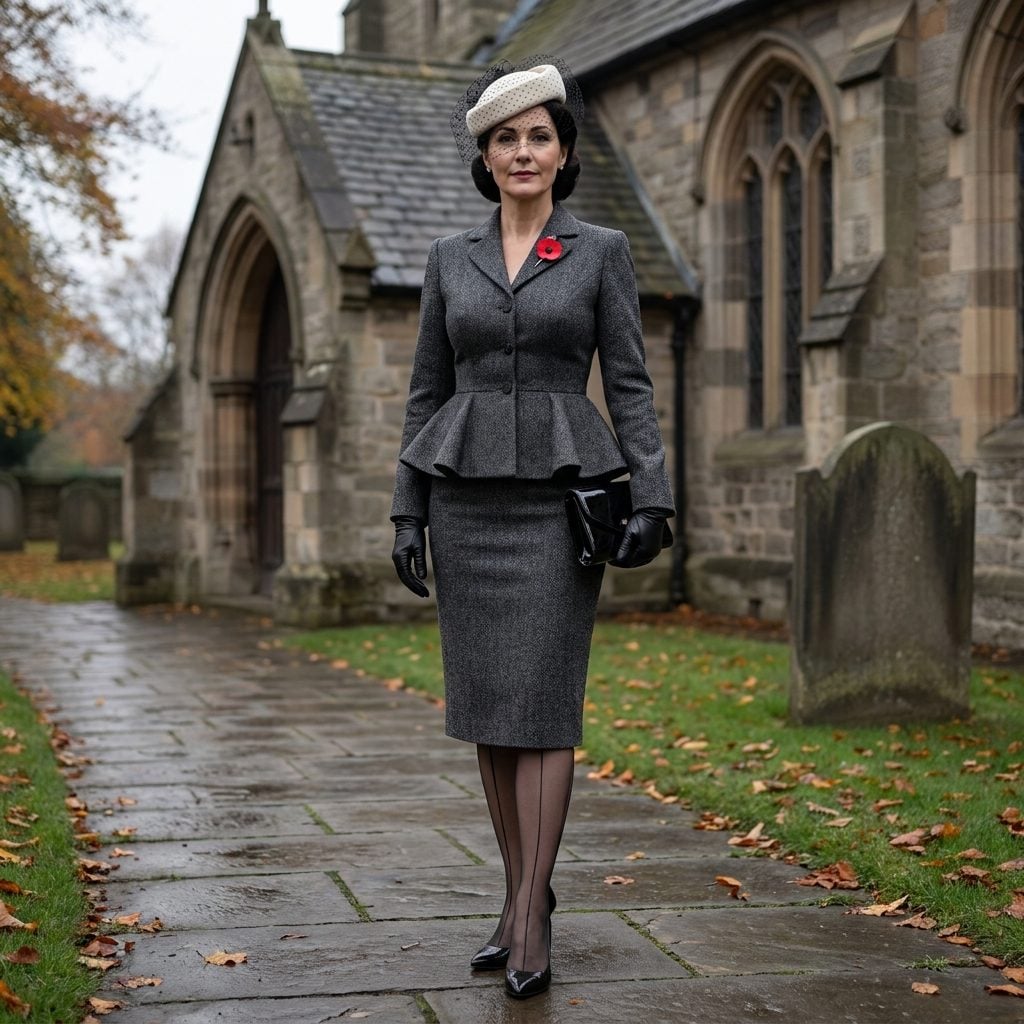 The Charcoal Peplum Suit and the Enamel Brooch That Did All the Talking