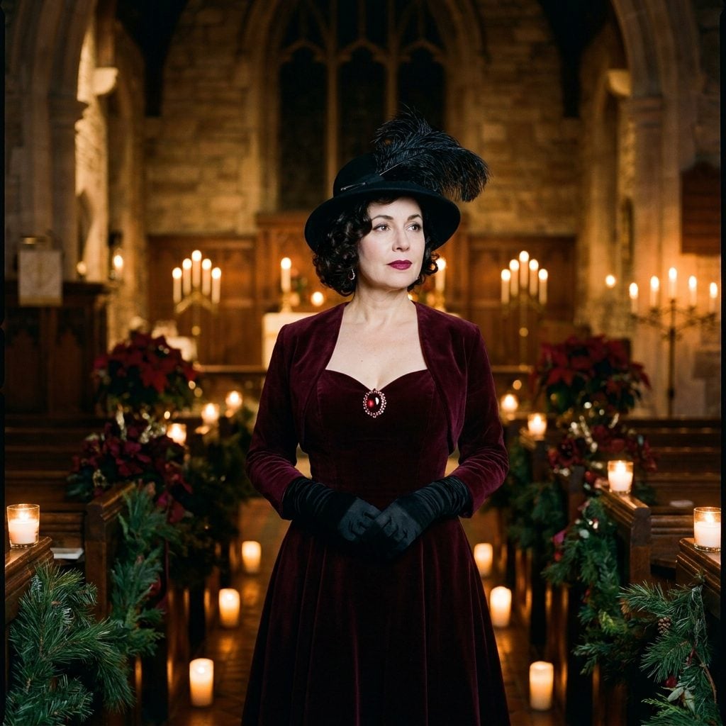 The Burgundy Velvet Christmas Eve Dress That Turned a Church Into a Stage