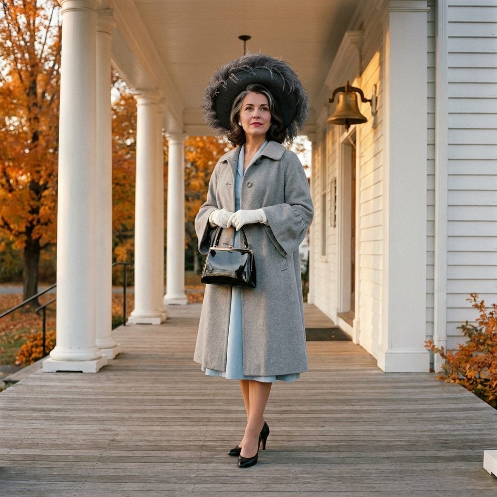 The Dove Grey Wool Coat With Bell Sleeves That Made Every Autumn Porch Look Like a Painting