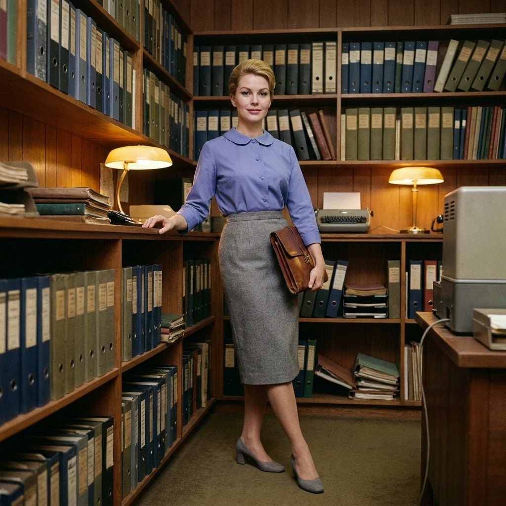 The Periwinkle Blouse and Grey Pencil Skirt Combo Nobody Questioned for Fifteen Years