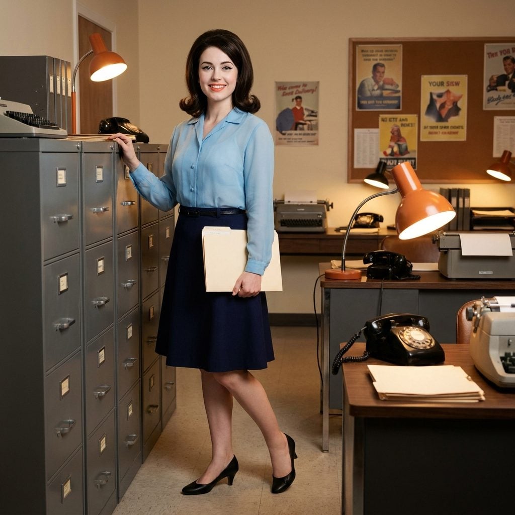 The Sky Blue Blouse Tucked Into a Navy A-Line Skirt, Worn With a Belt So Thin It Did Absolutely Nothing