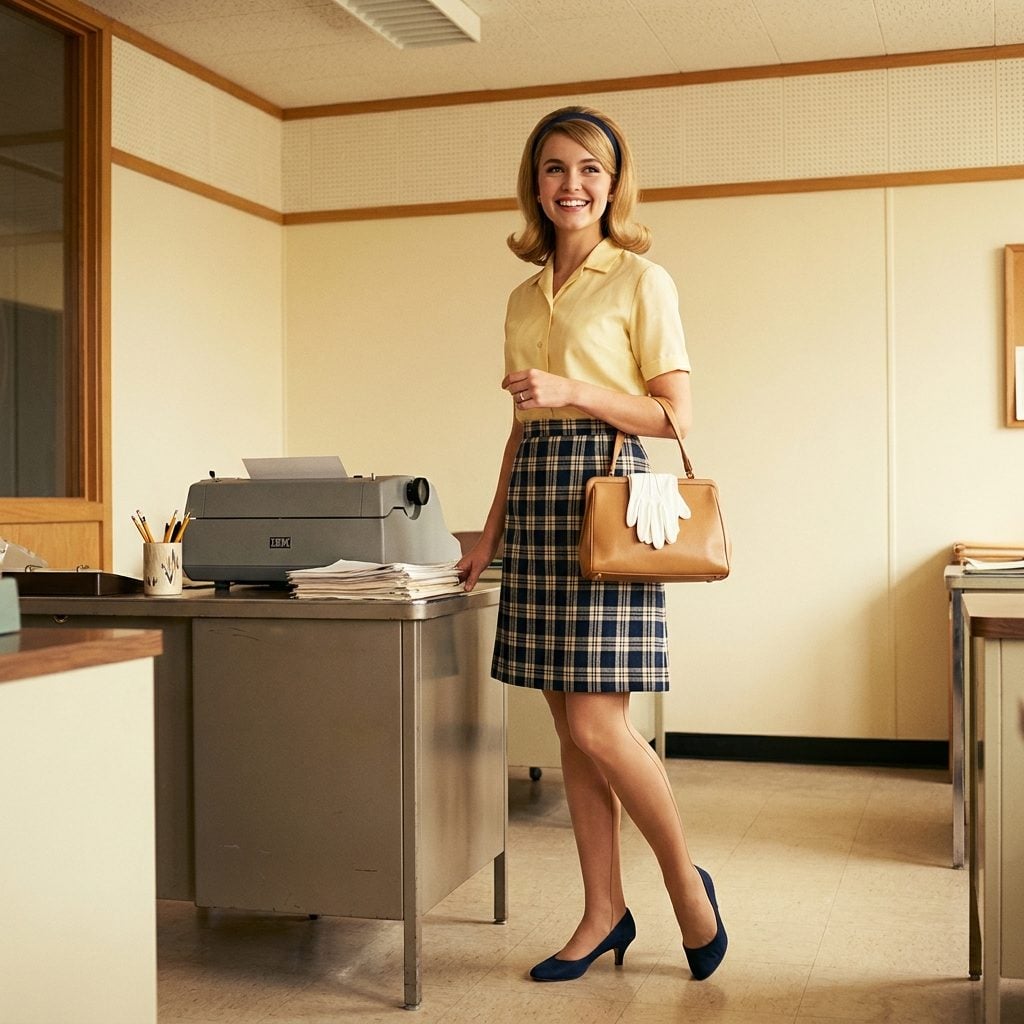 The Soft Yellow Blouse Tucked Into a Plaid Skirt, Because Pastels Were Basically Mandatory