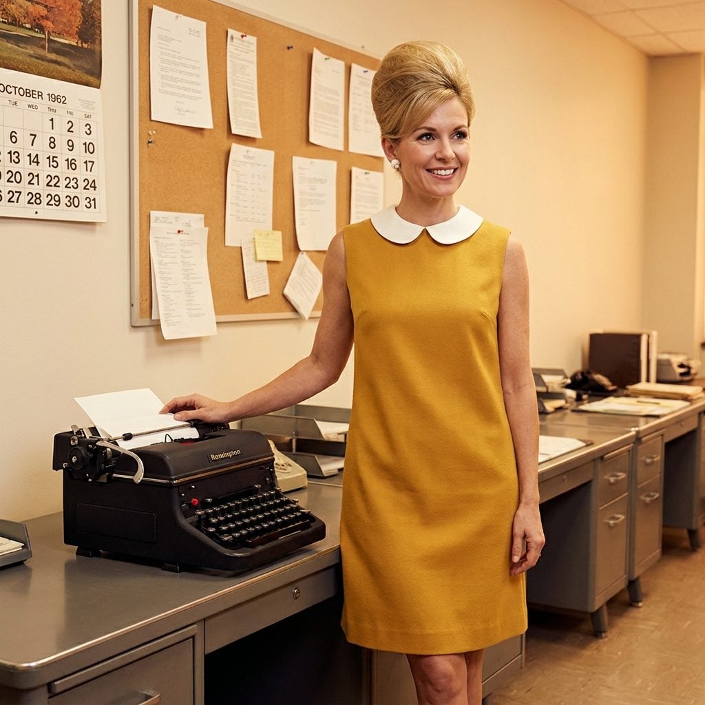 The Mustard Shift Dress With a Peter Pan Collar That Said 'I Read Vogue' and 'I Take Shorthand'