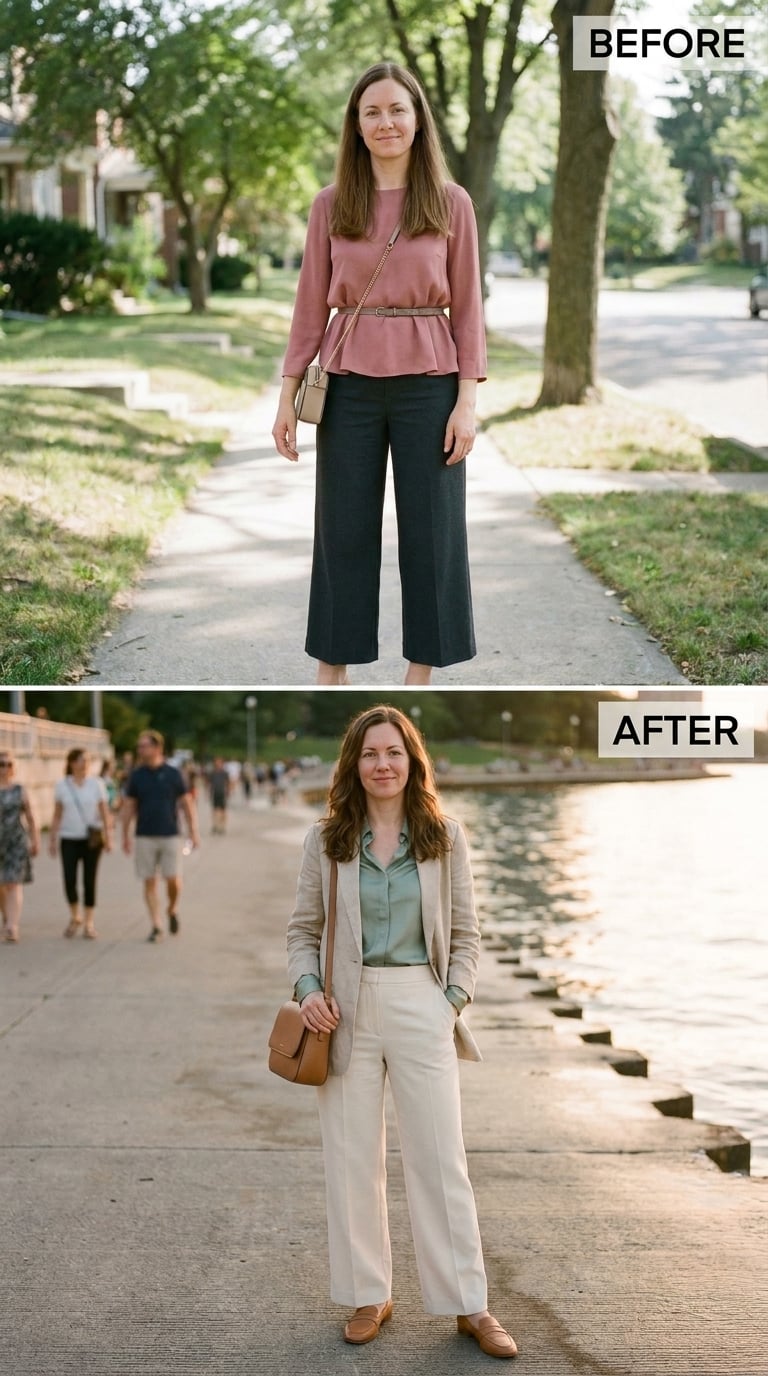 Sage Silk and a Tailored Blazer She Wore Like She'd Always Known How