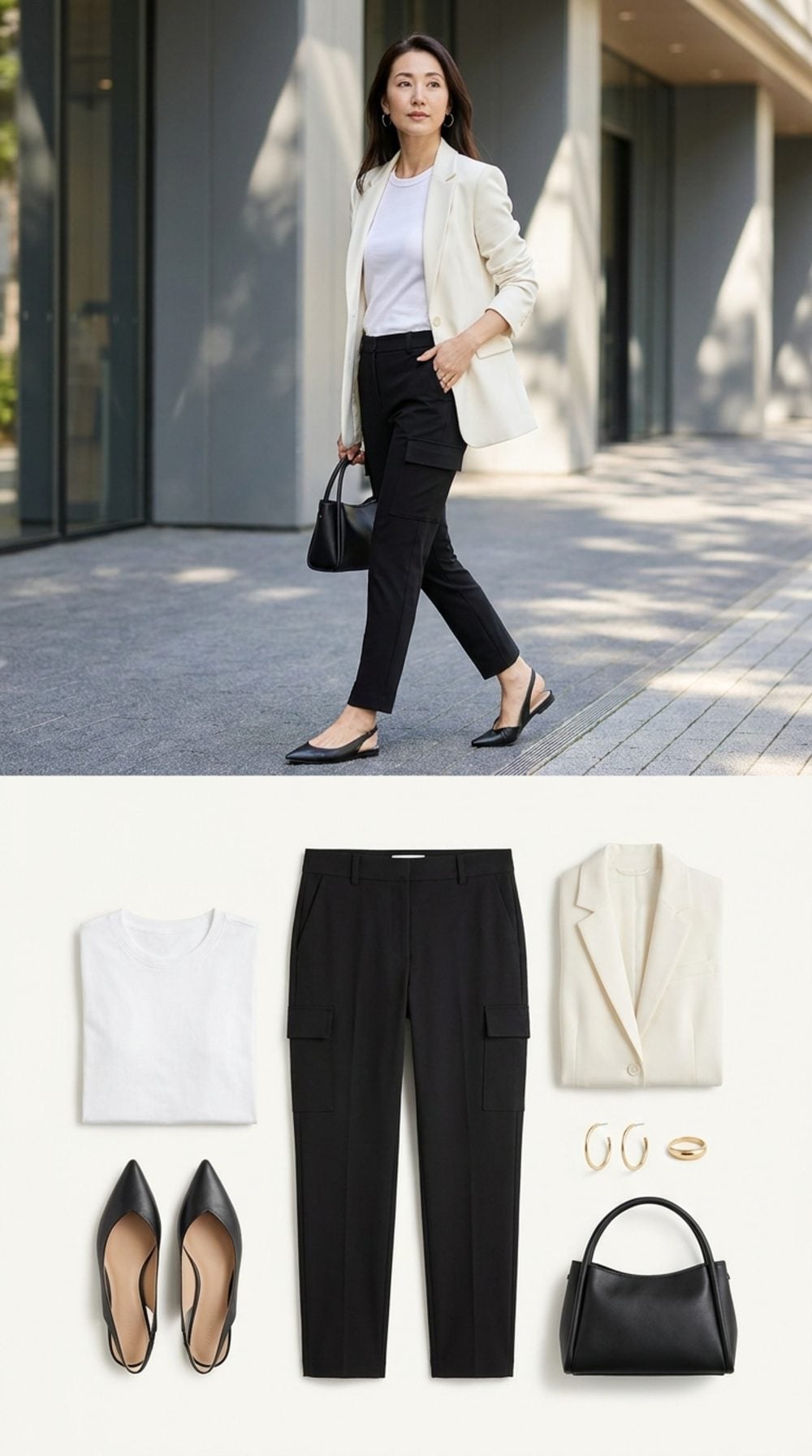 Black Ankle Cargo Pants, a Structured Blazer, and Pointed Slingbacks: The Proof That Utility Can Do Office Hours
