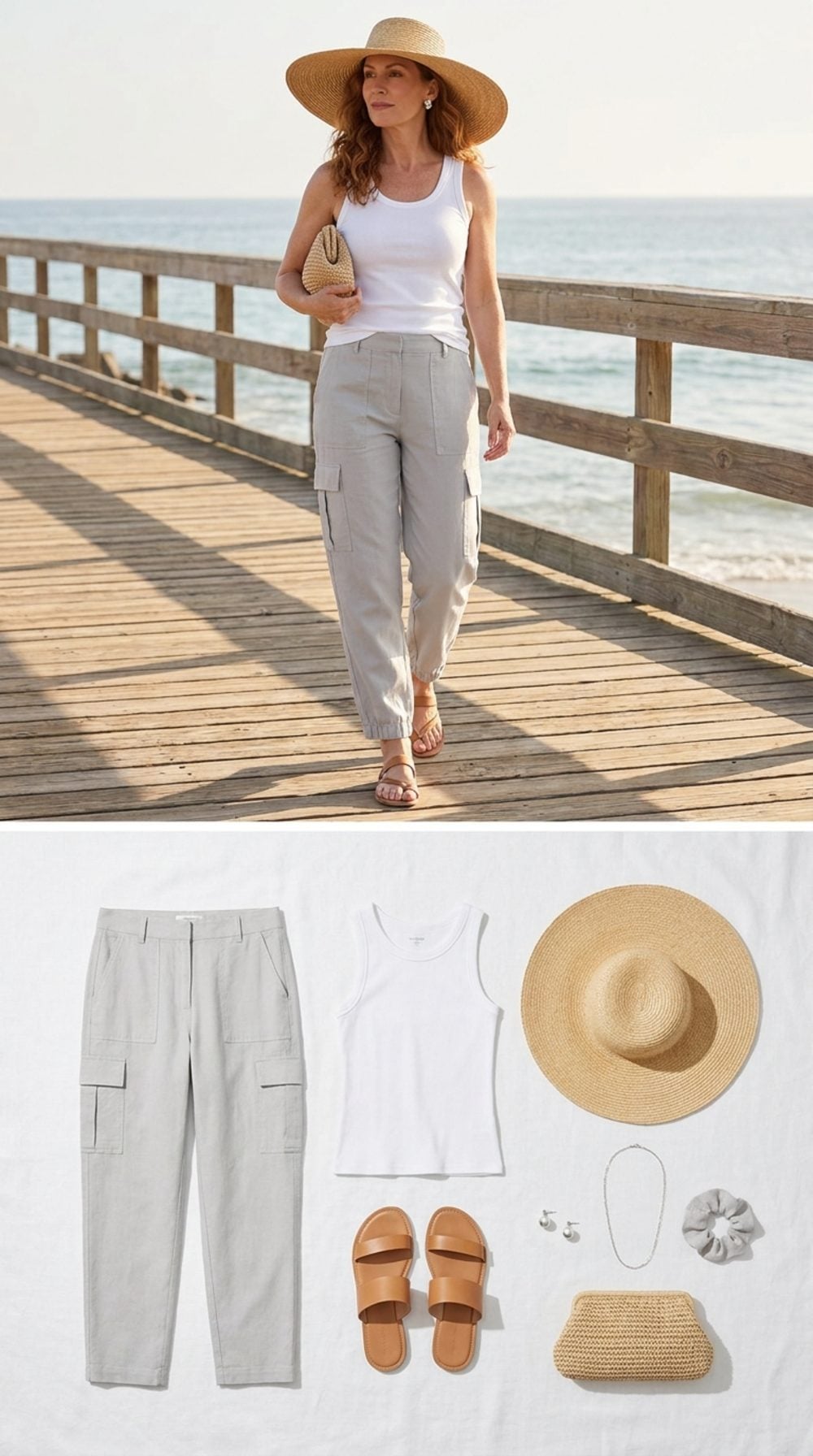 Pale Gray Cargos, a Straw Hat, and the Art of Looking Relaxed Without Trying Too Hard