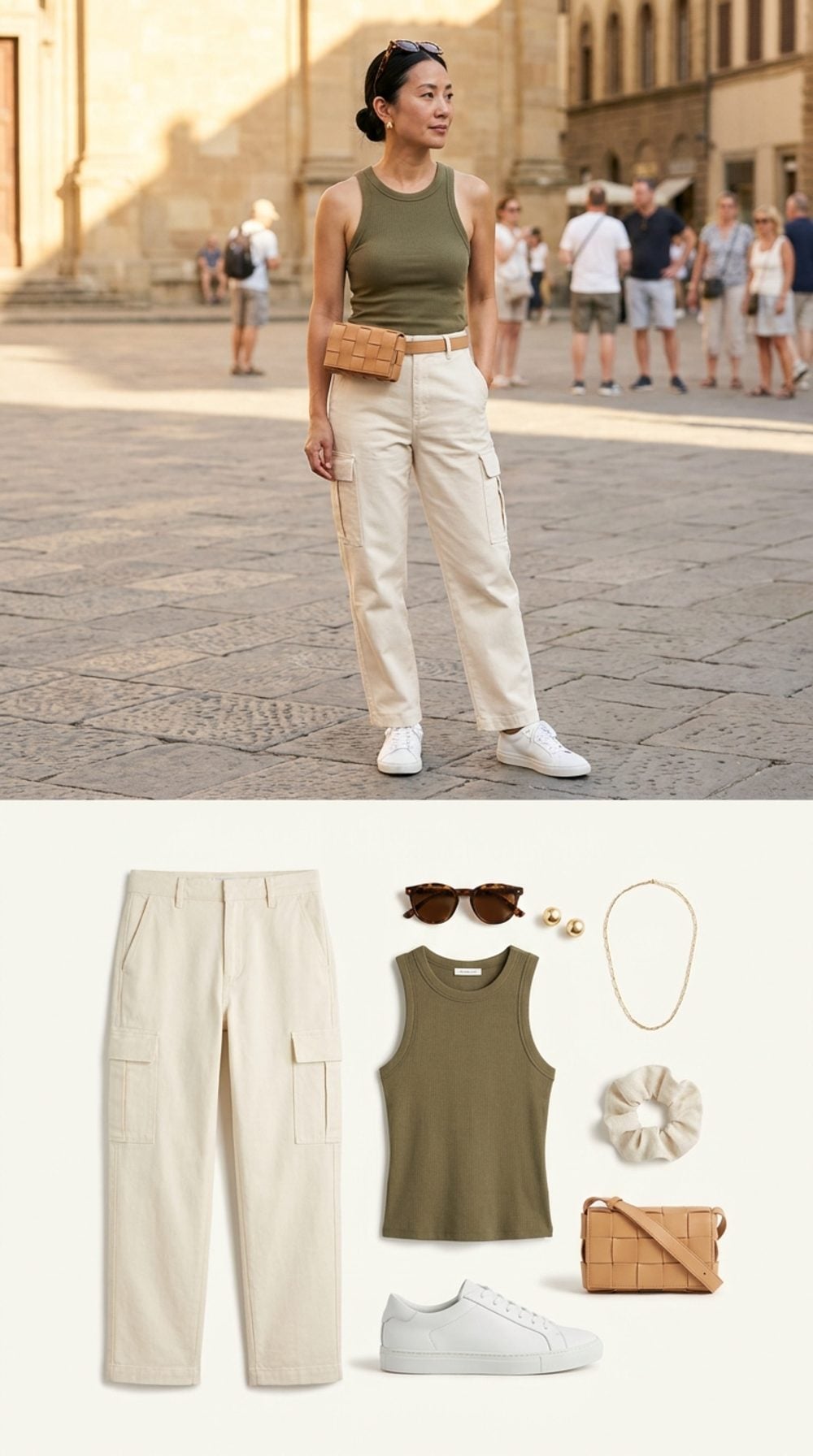 Cream Cargo Pants on a Sightseeing Day: When the Belt Bag Is Part of the Proportional Fix