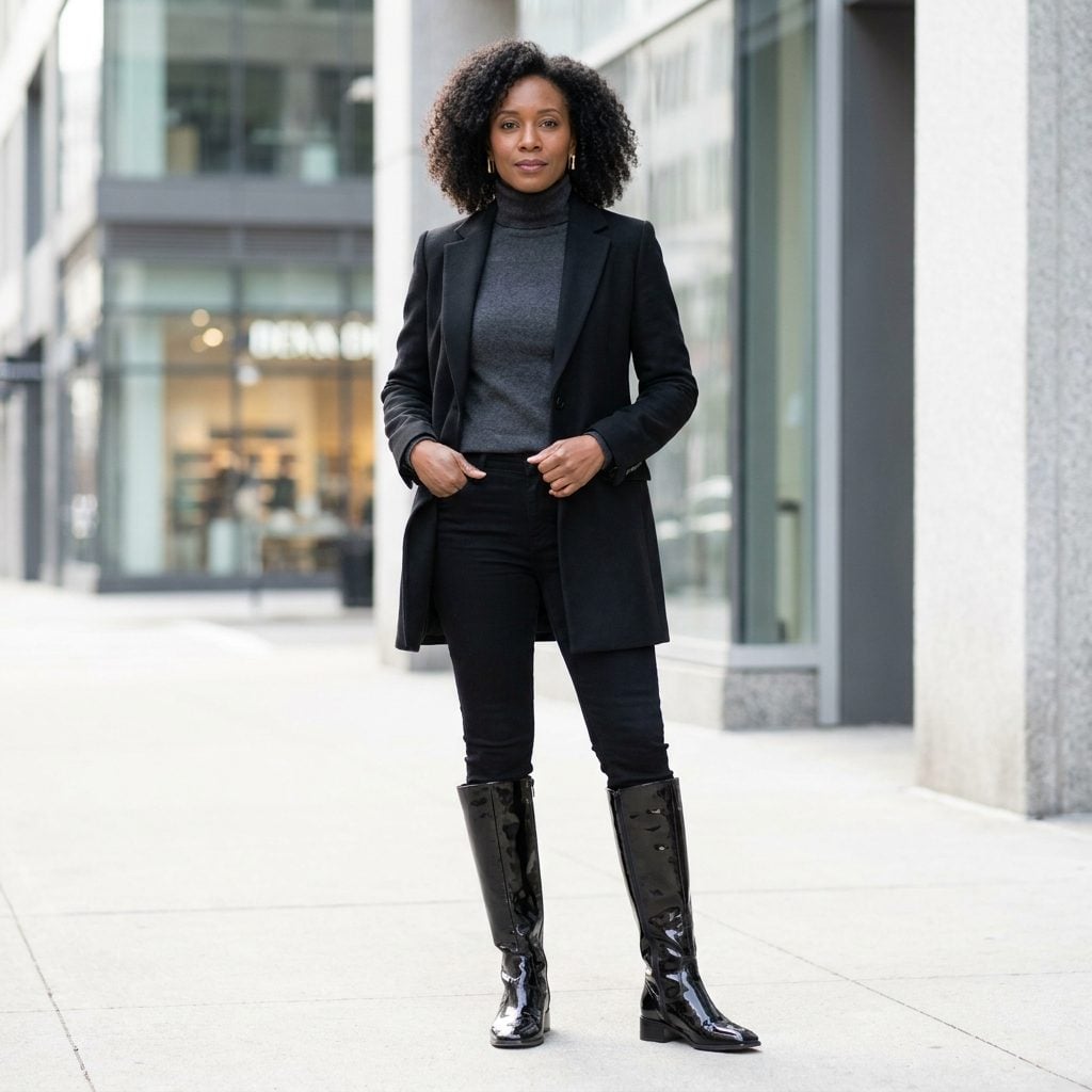 Patent Leather Boots and a Longline Blazer Belong in the Same Downtown Sentence