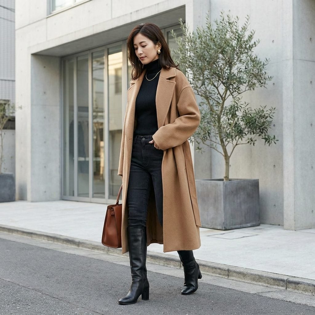 All-Black From Boot to Turtleneck, Then One Camel Coat: This Is How the Formula Stays Sharp