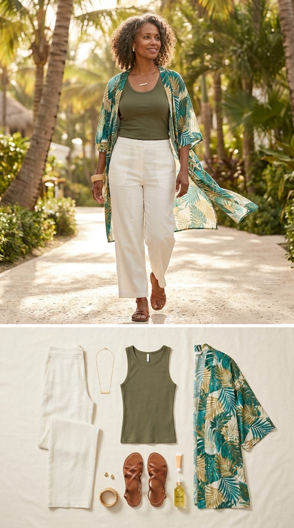 Wide-Leg Ivory and a Tropical Kimono: Vacation Dressing That Actually Looks Intentional