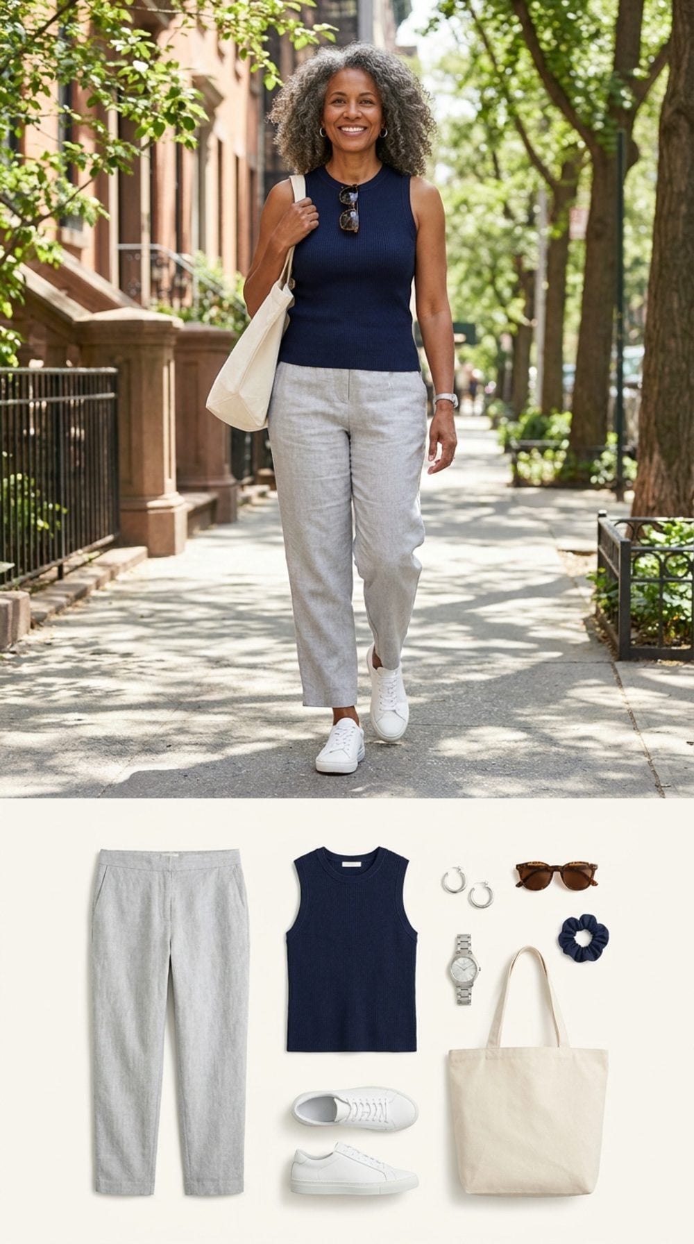 Saturday Errands in Light Gray Linen, Navy Knit, and Zero Apologies