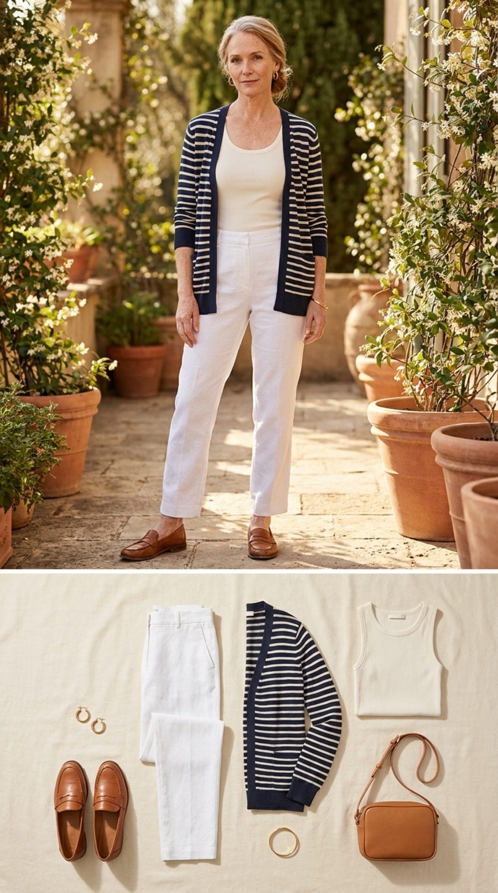 White Linen Ankle Pants and a Striped Cardigan: The Quiet Authority of a Well-Edited Summer Uniform