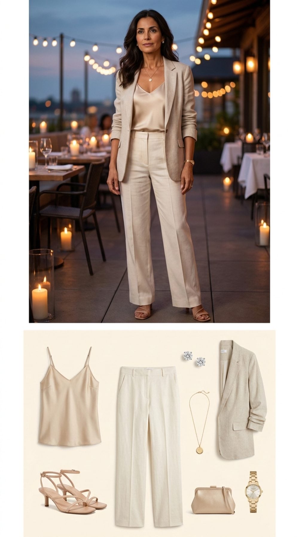 Cream Linen, Champagne Silk, and a Blazer That Means Business After Sundown