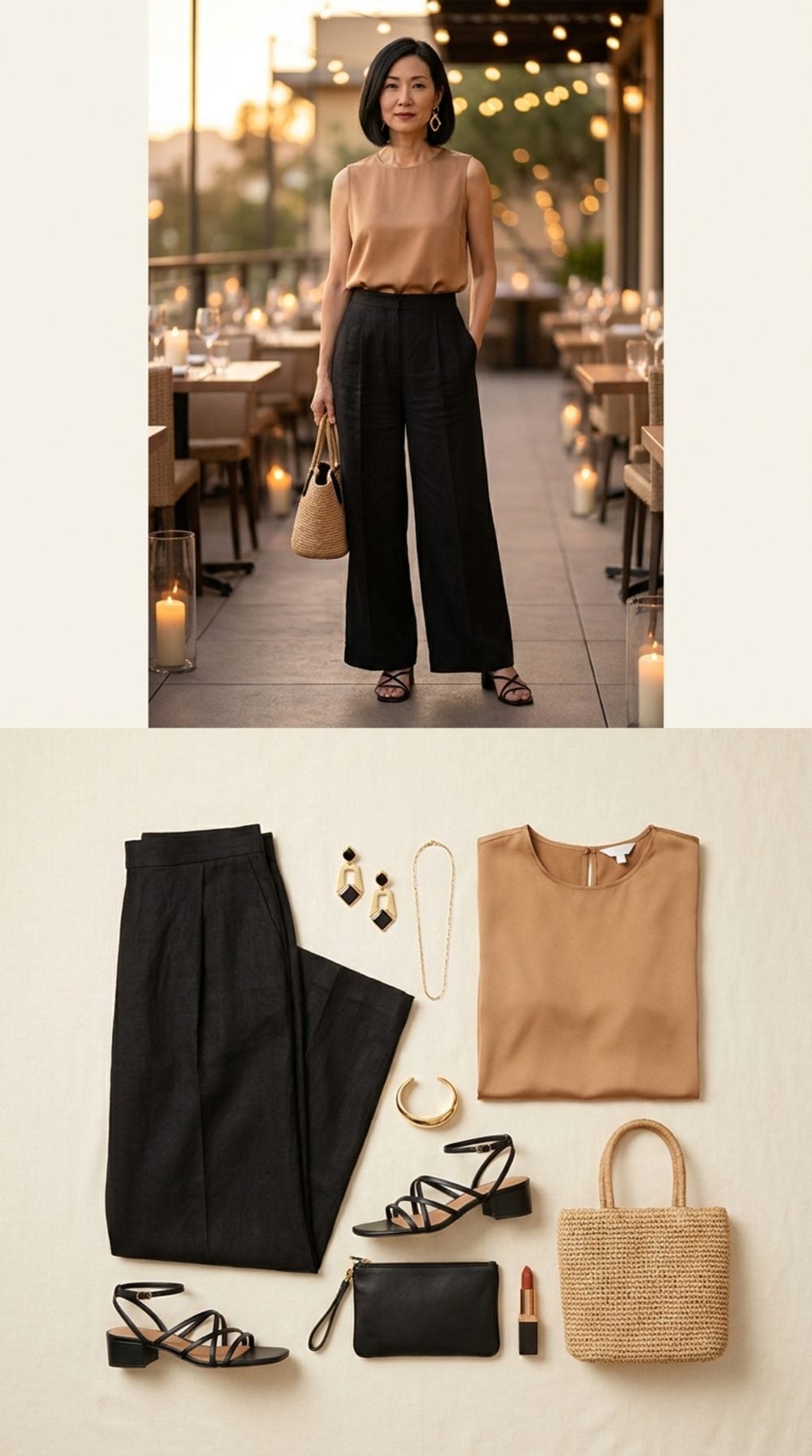 Black Linen Palazzo and Camel Silk for a Summer Evening That Means Something