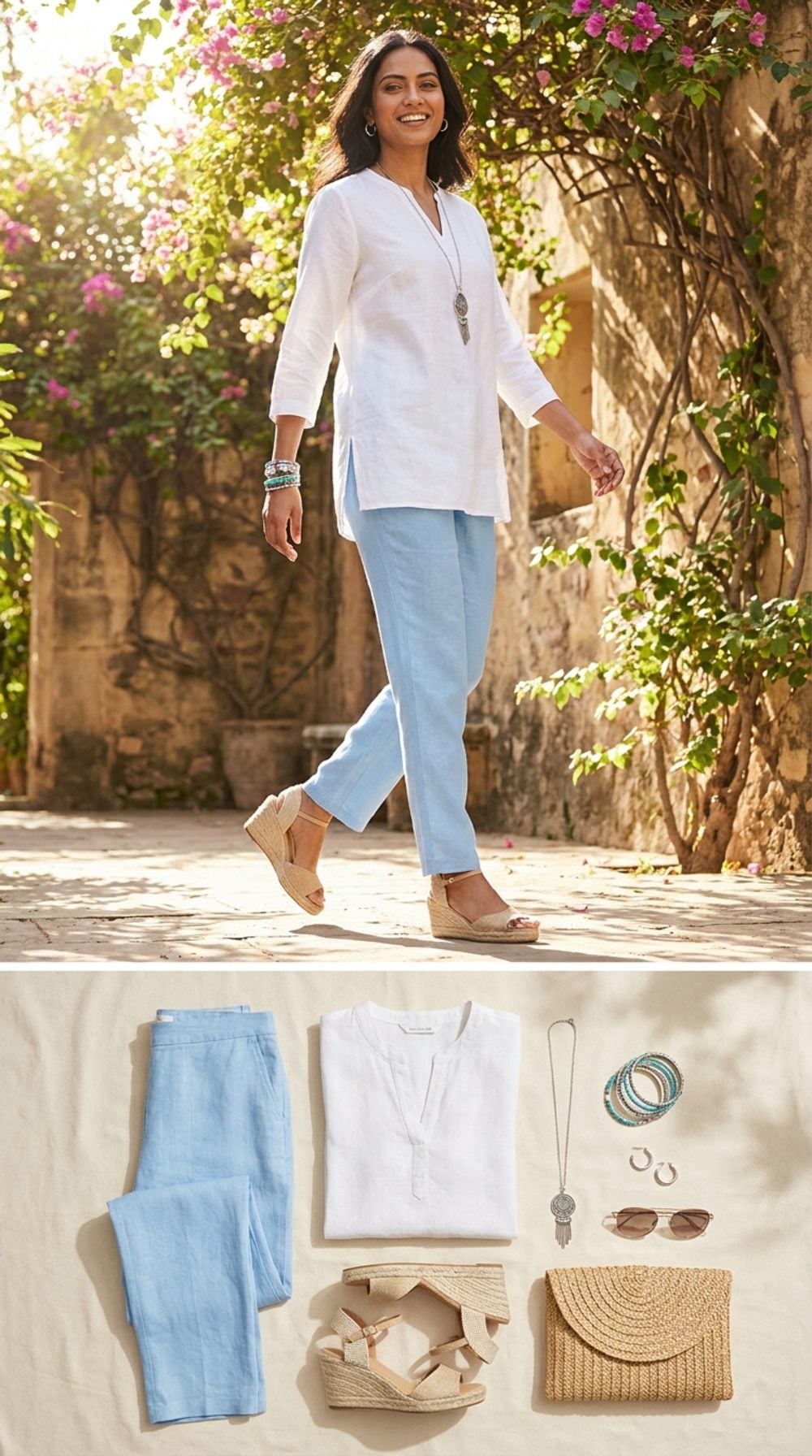Light Blue Linen and a White Tunic, Because the Mediterranean Doesn't Have to Be Far Away