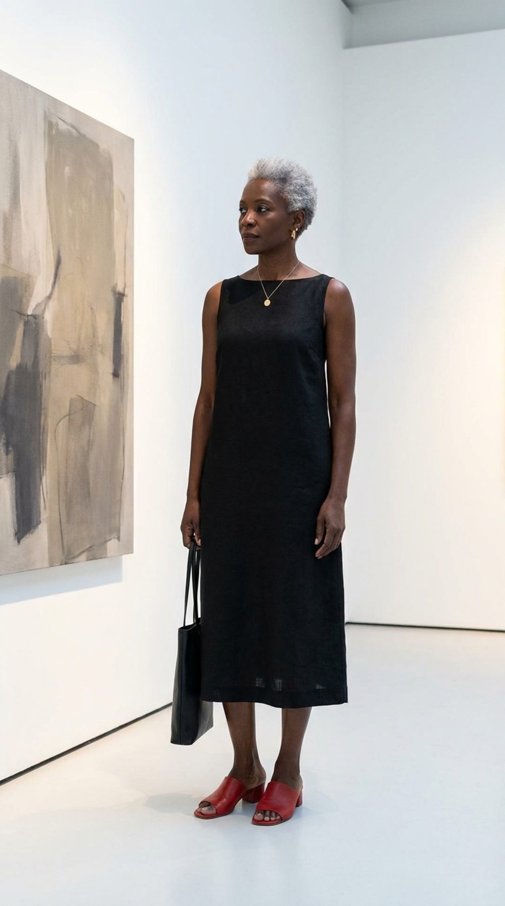 All-Black Linen at the Museum: When Red Shoes Are the Only Edit You Need