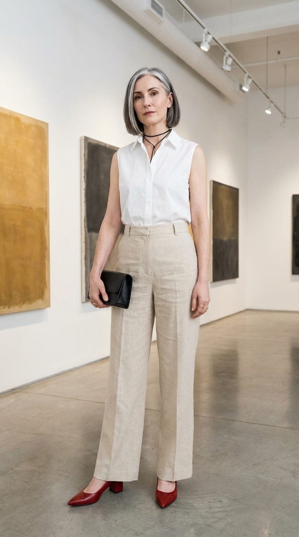 White and Beige Linen at a Gallery Opening, and Red Heels Doing All the Talking