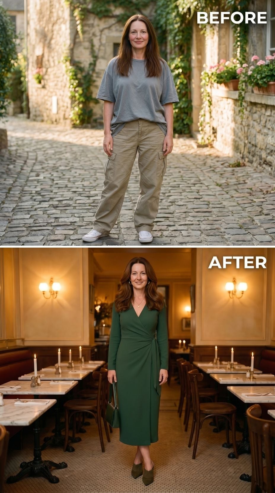 Green Wrap Dress, Candlelit Restaurant, and the Night Fit Stopped Feeling Like a Risk