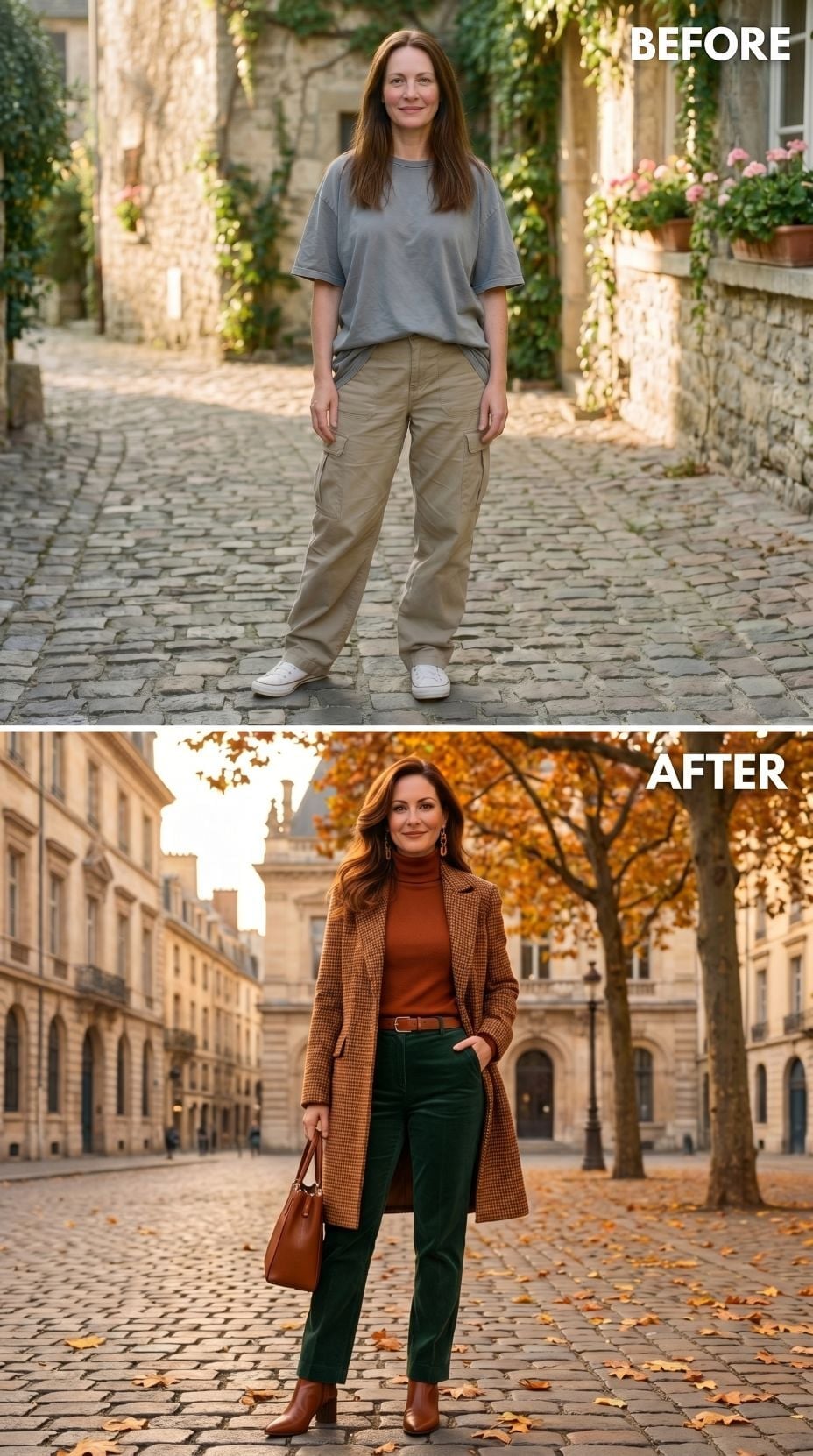 Houndstooth Coat, Autumn Cobblestones, and What Warm Colors Do That Neutrals Can't