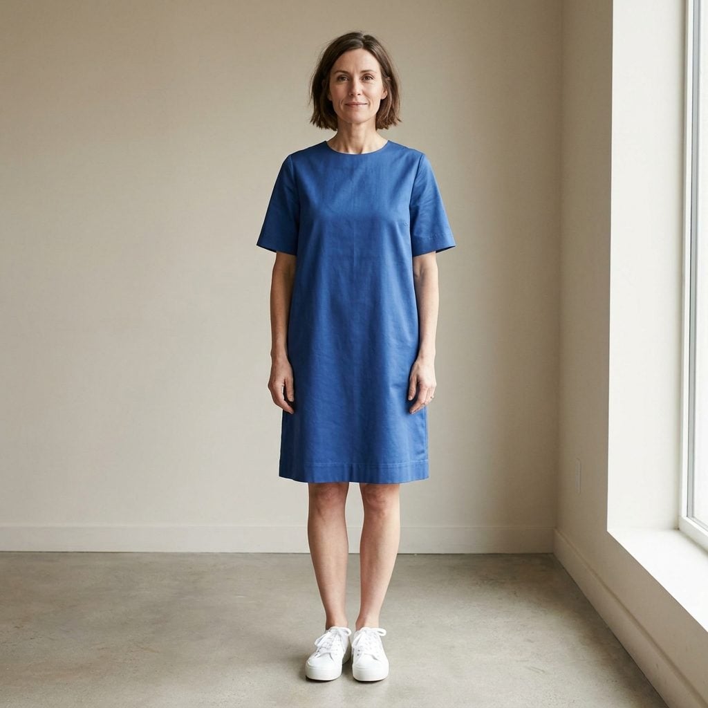 The Cotton Sateen Shift Dress With Cap Sleeves and White Sneakers: A Pairing That Flattens Everything