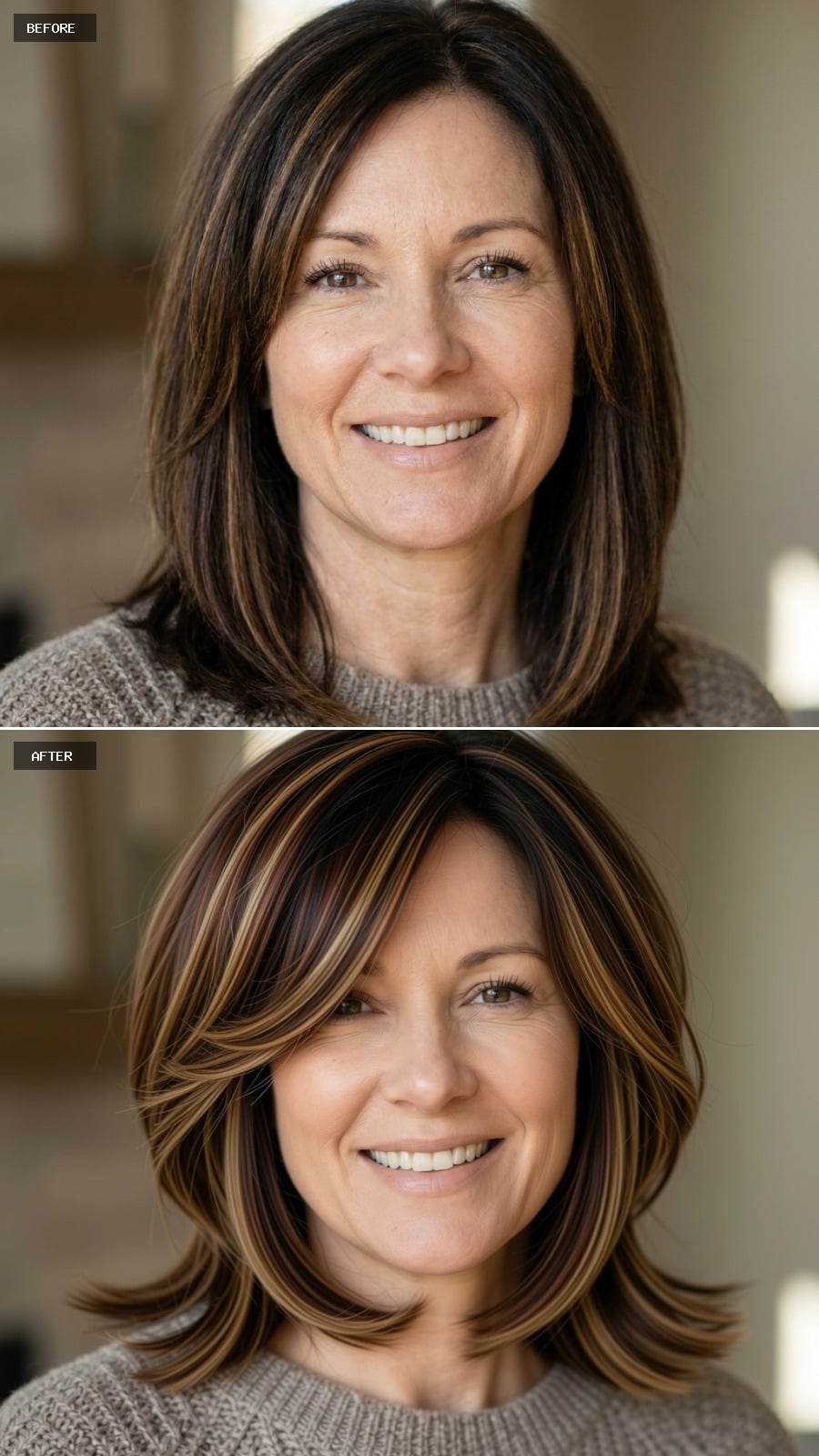 Warm Ribbons, Flipped Ends, and What Louder Color Placement Does to a Midlength Cut