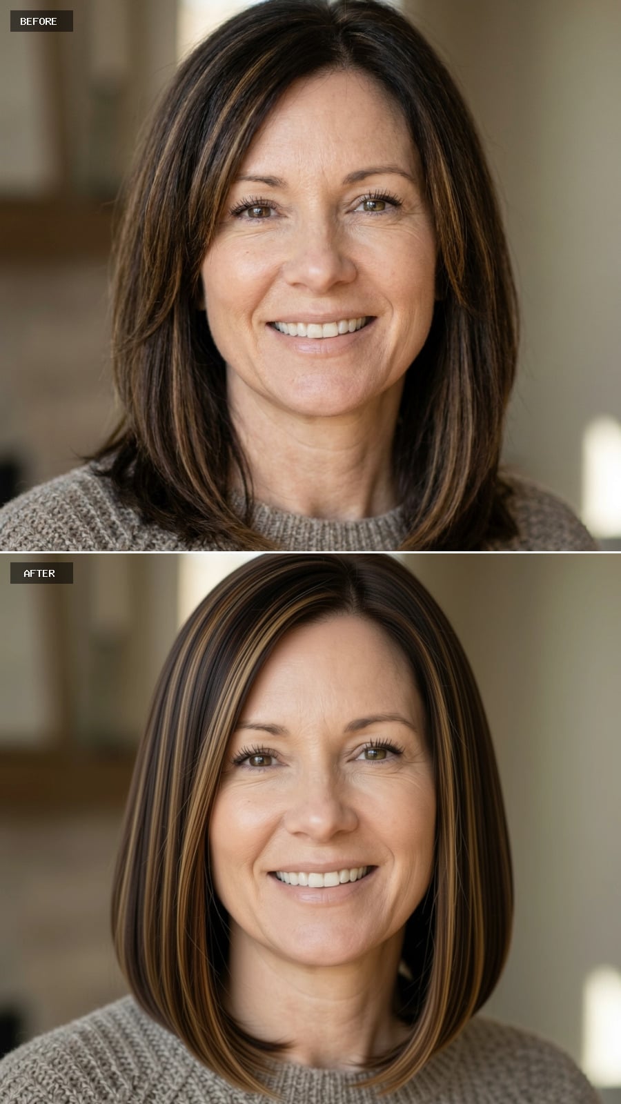 Blunt Bob, Richer Base, and How Caramel Ribbons Reshape a Face Without Touching the Cut