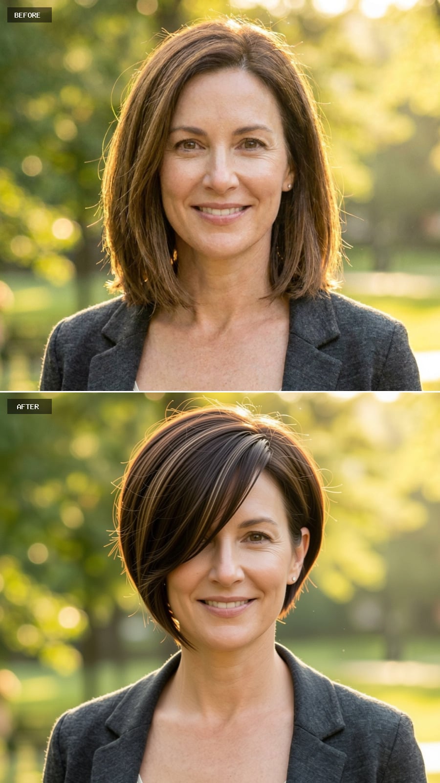Rich Espresso Asymmetrical Pixie With Longer Side Fringe, Modern And Confident, Natural Outdoor Portrait
