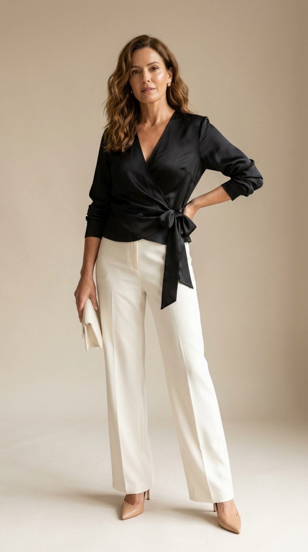 Silk and Ivory: When a Black Wrap Top Does All the Heavy Lifting