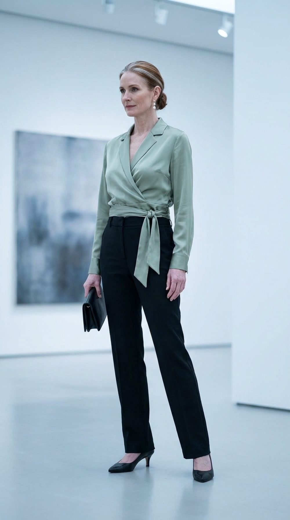 Sage Satin and the Art Opening: Why This Wrap Blouse Is the Most Quietly Powerful Thing in the Room