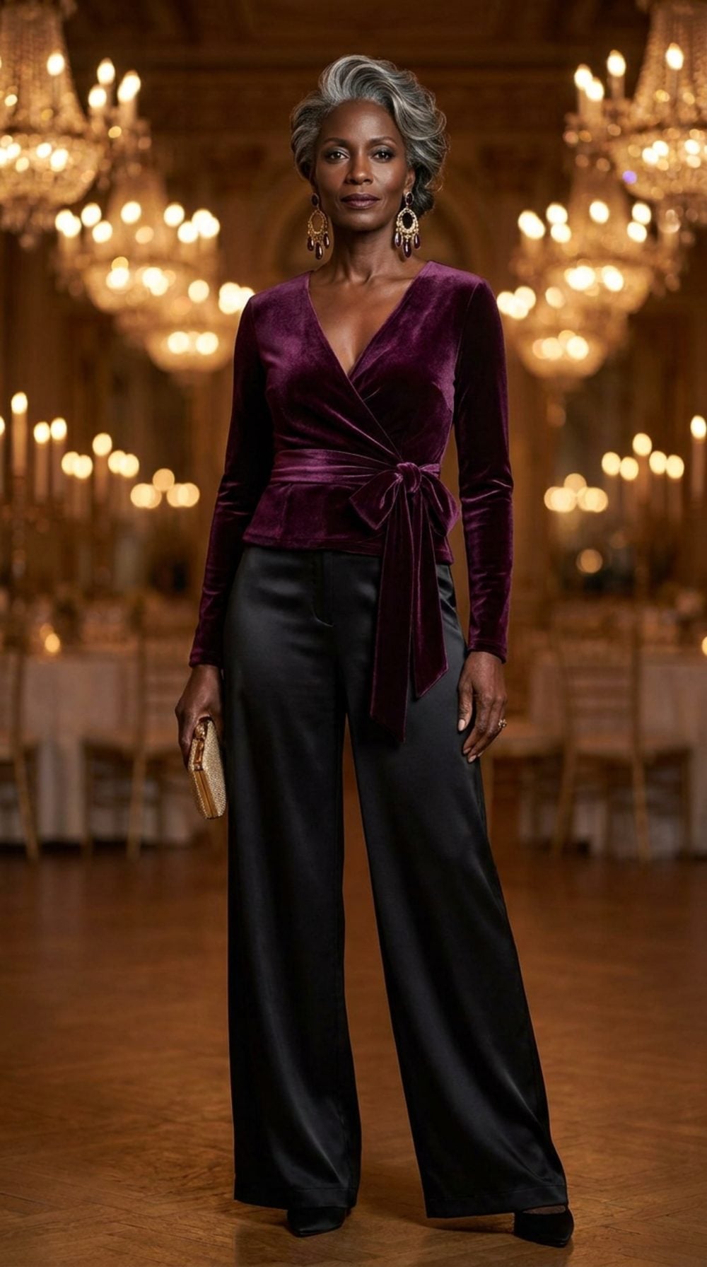 Deep Plum Velvet at the Gala: When the Wrap Top Is Actually the Most Dramatic Choice in the Room