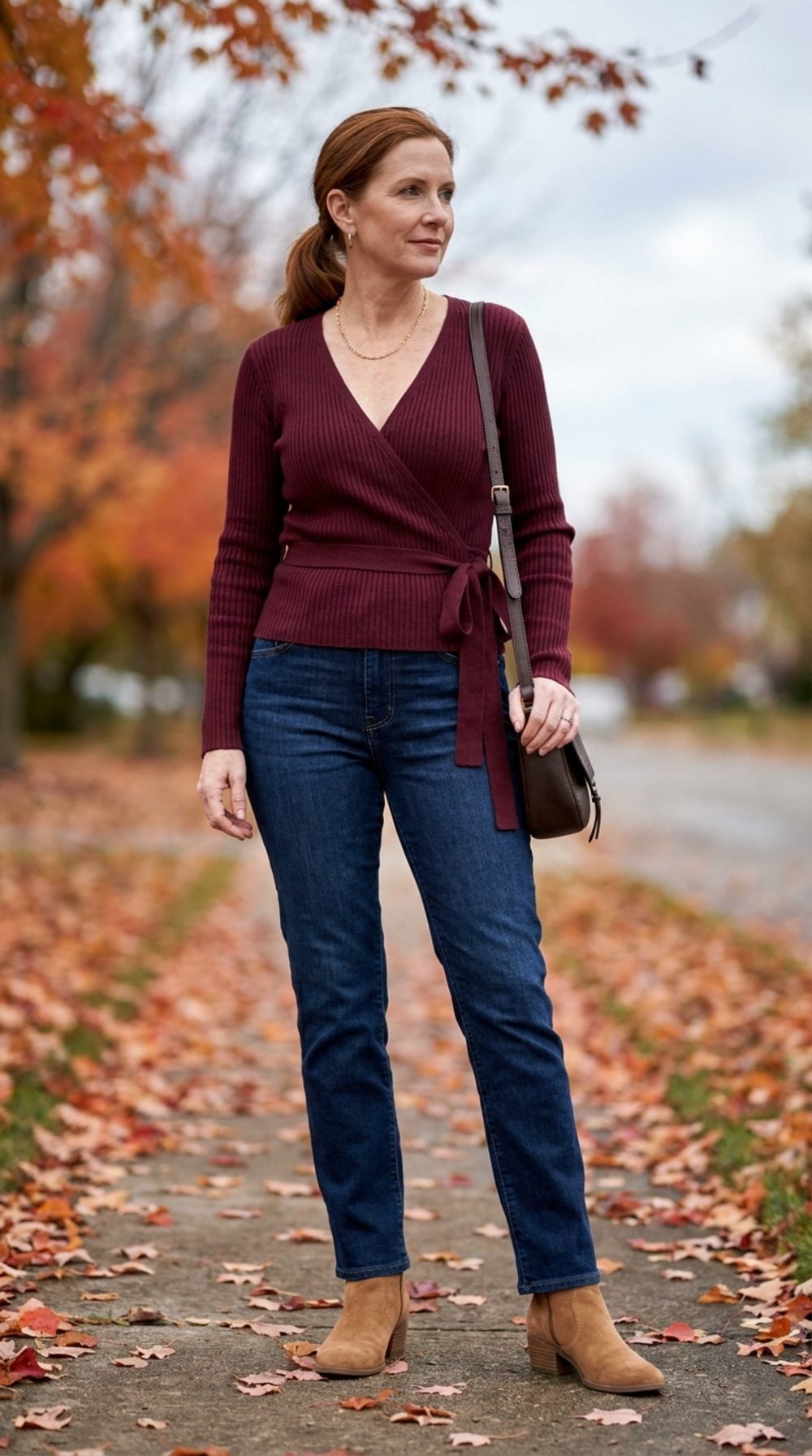 Burgundy Rib and Dark Denim: The Autumn Outfit That Earns Its Keep All Season
