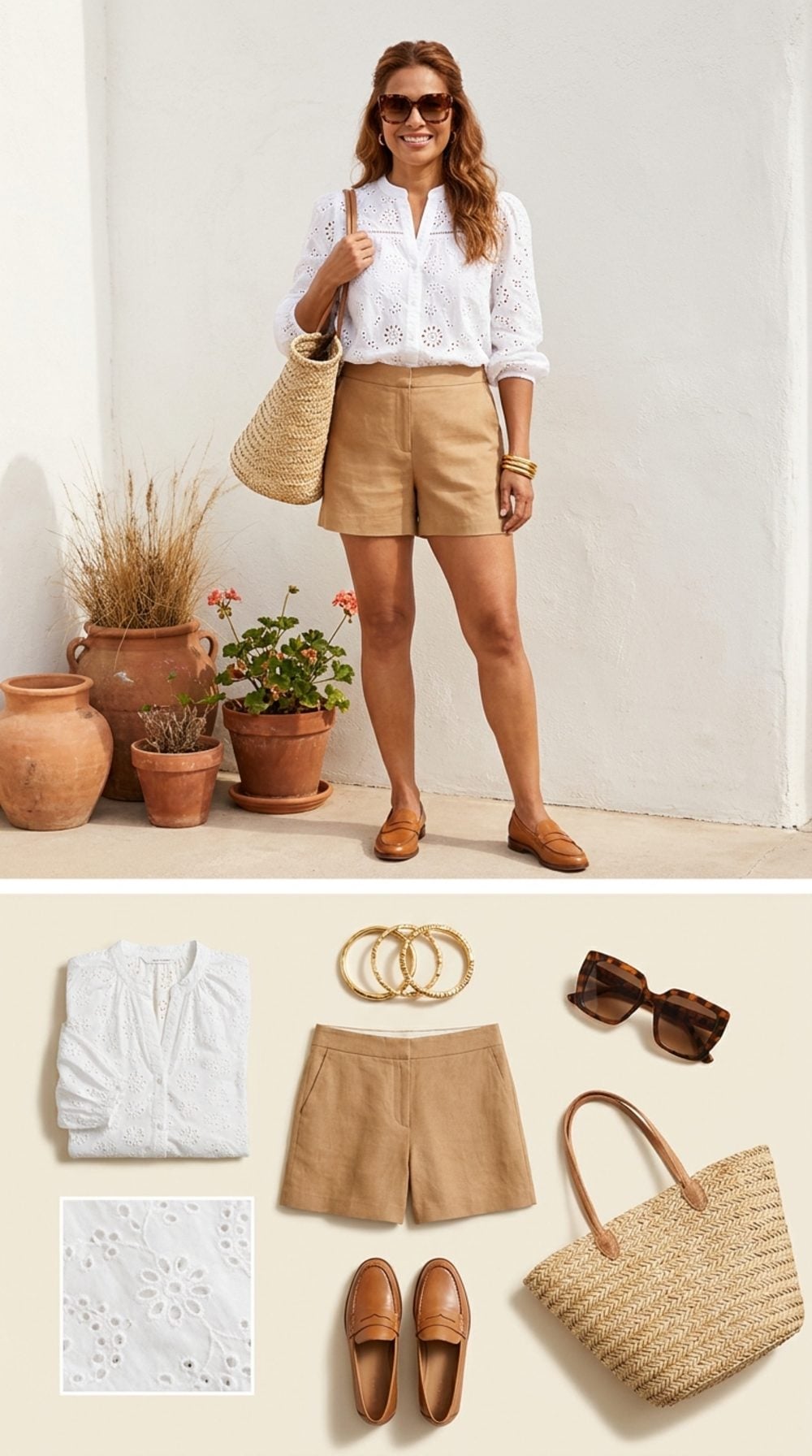 White Eyelet and Camel Shorts: The Summer Uniform You'll Reach For Every Single Week