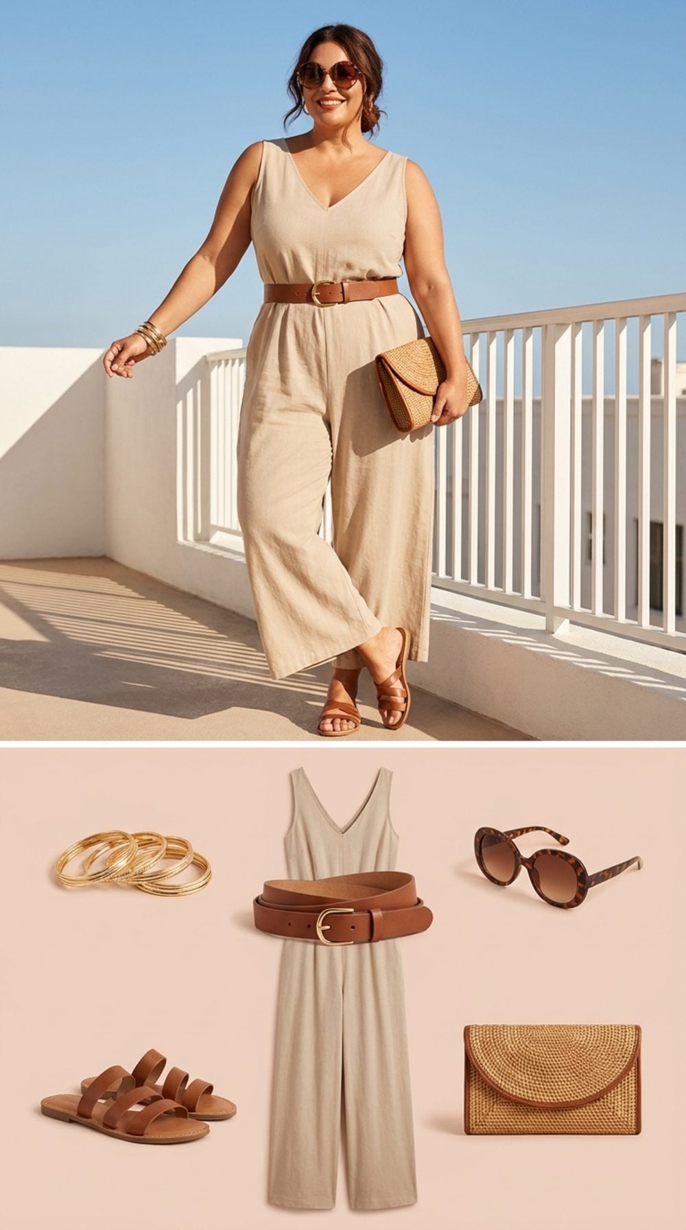 Beige Jumpsuit, Brown Belt, Gold Stack: The Shortcut to Looking Like You've Always Dressed This Way