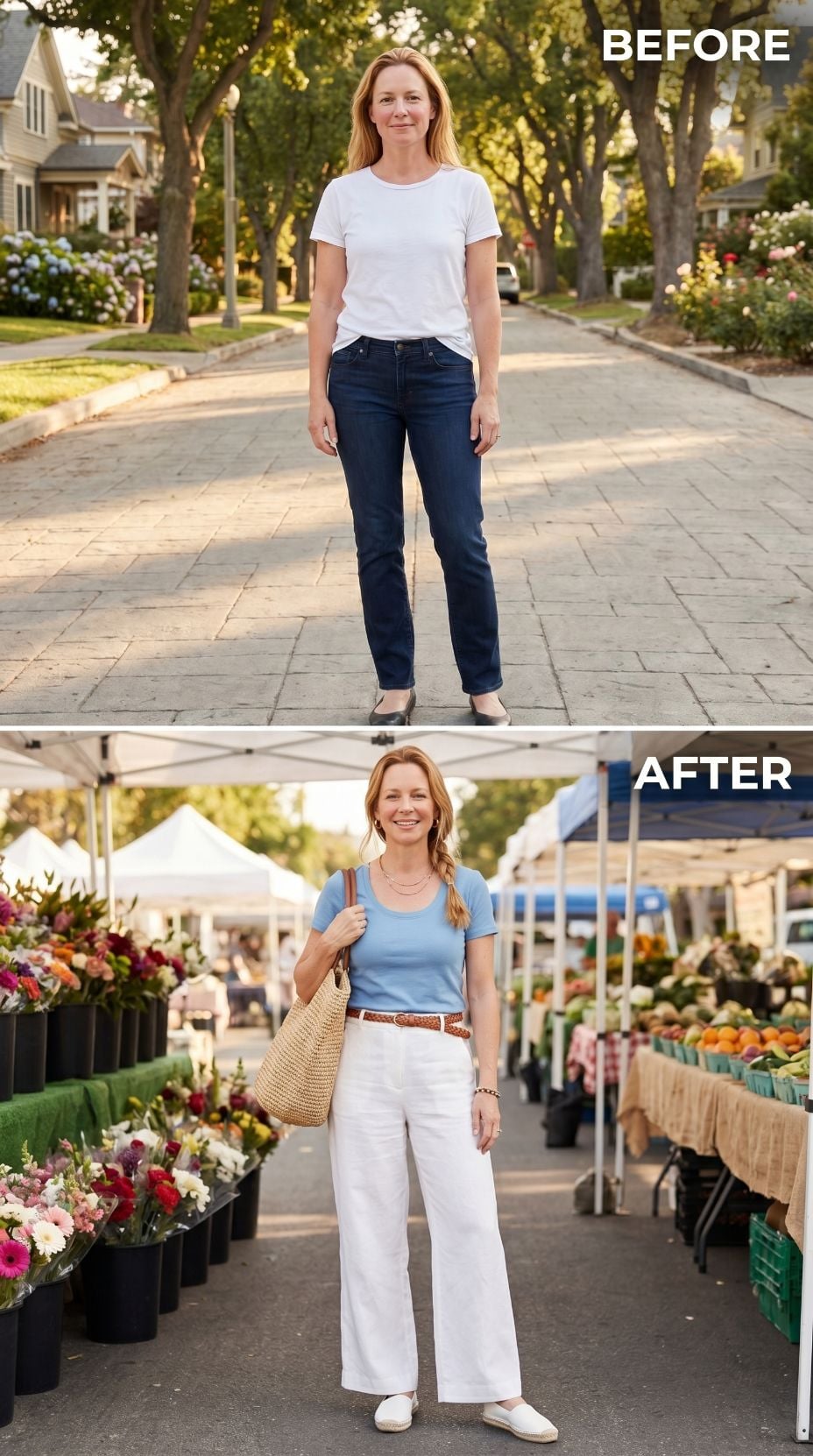 Wide-Leg White Linen, a Farmers Market, and She Dressed Like Saturday Finally Belonged to Her
