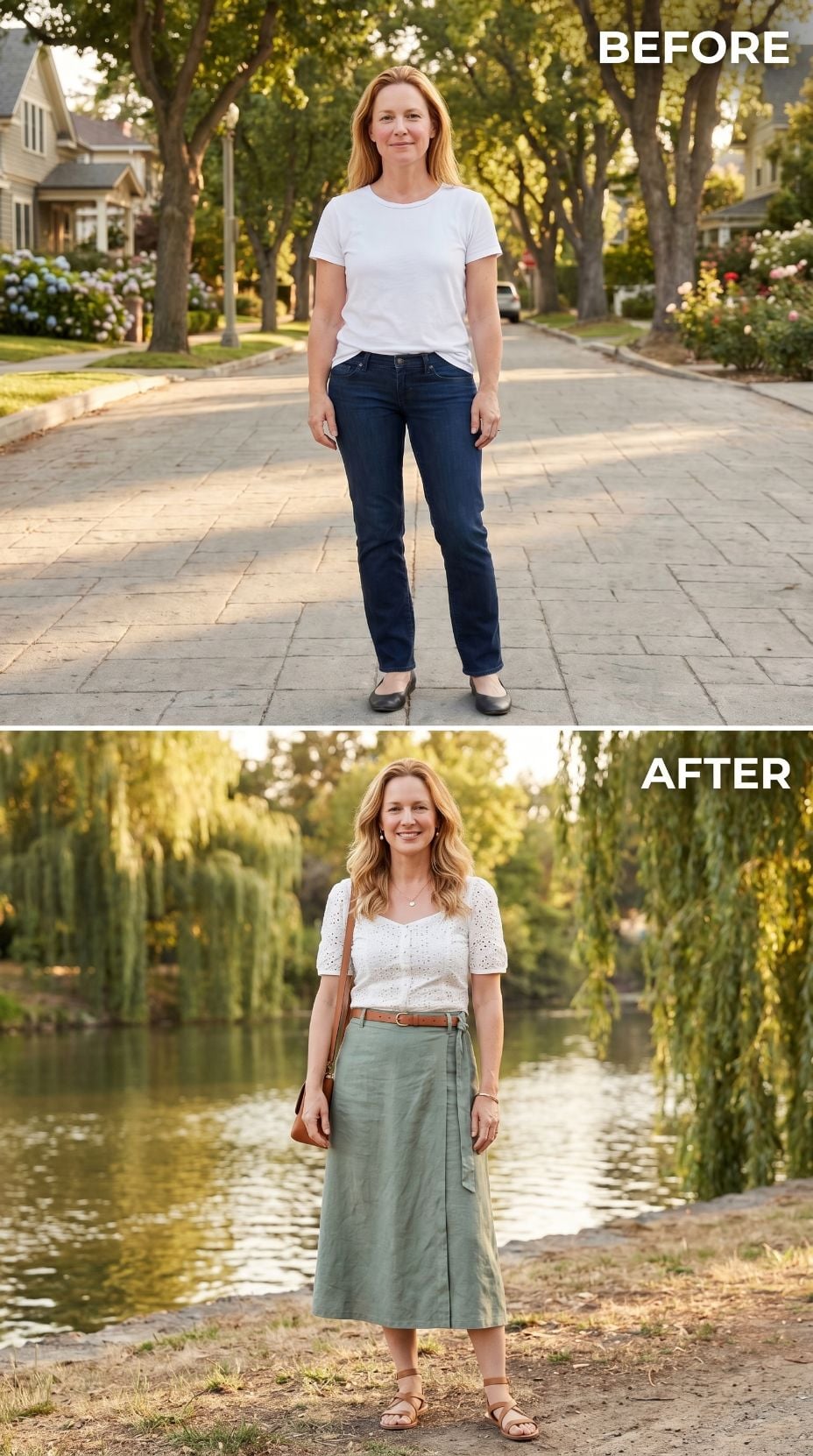White Eyelet, a Sage Wrap Skirt, and She Showed Up Like She'd Been Planning This