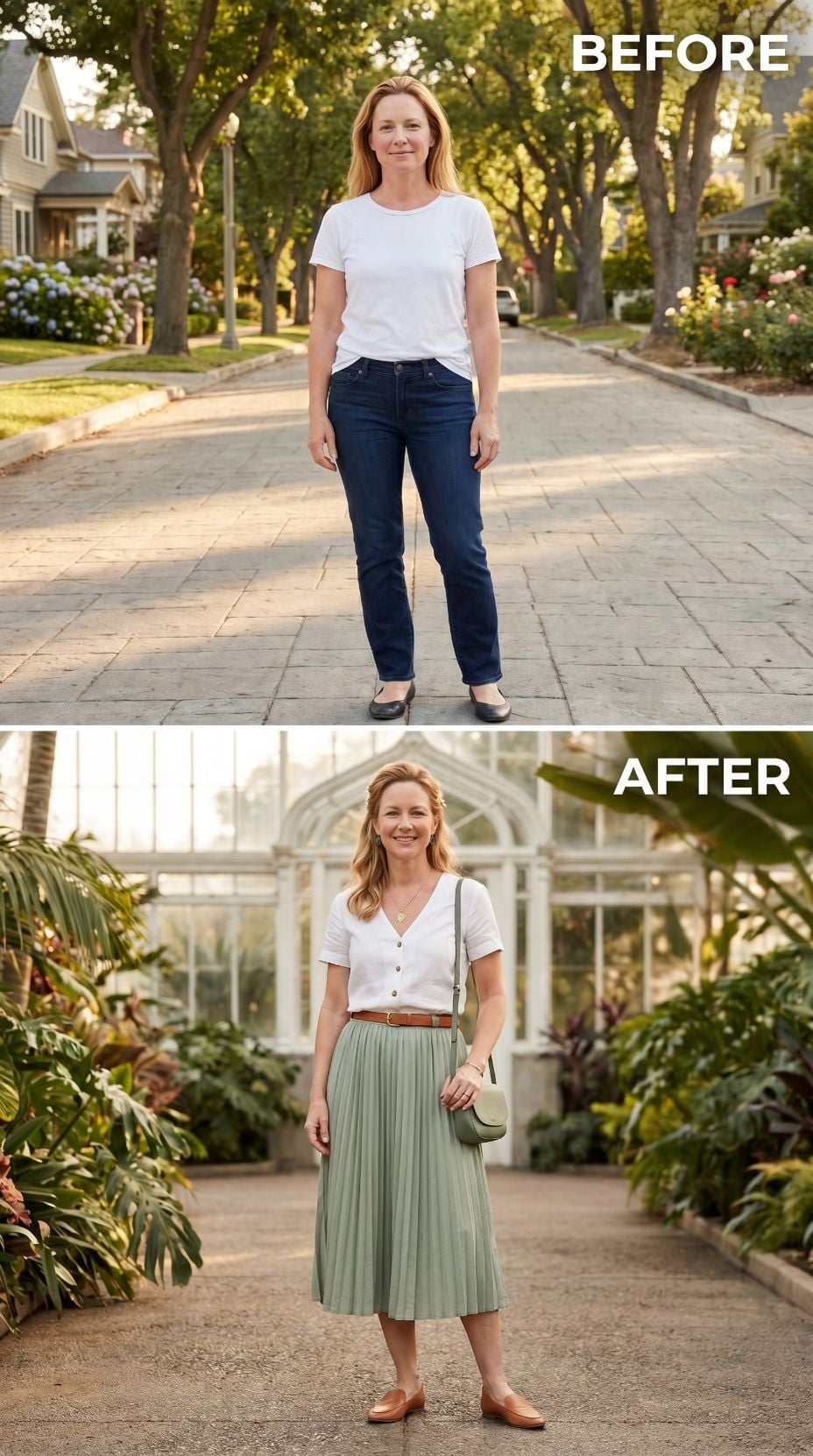 Sage Pleats and a Belt That Put Her Waist Back on the Map