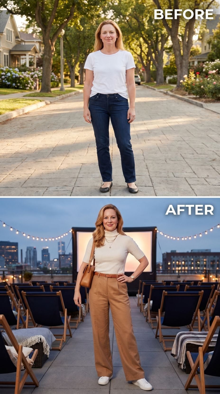 Rooftop Cinema, Camel Trousers, and the Night She Dressed Like She Meant It