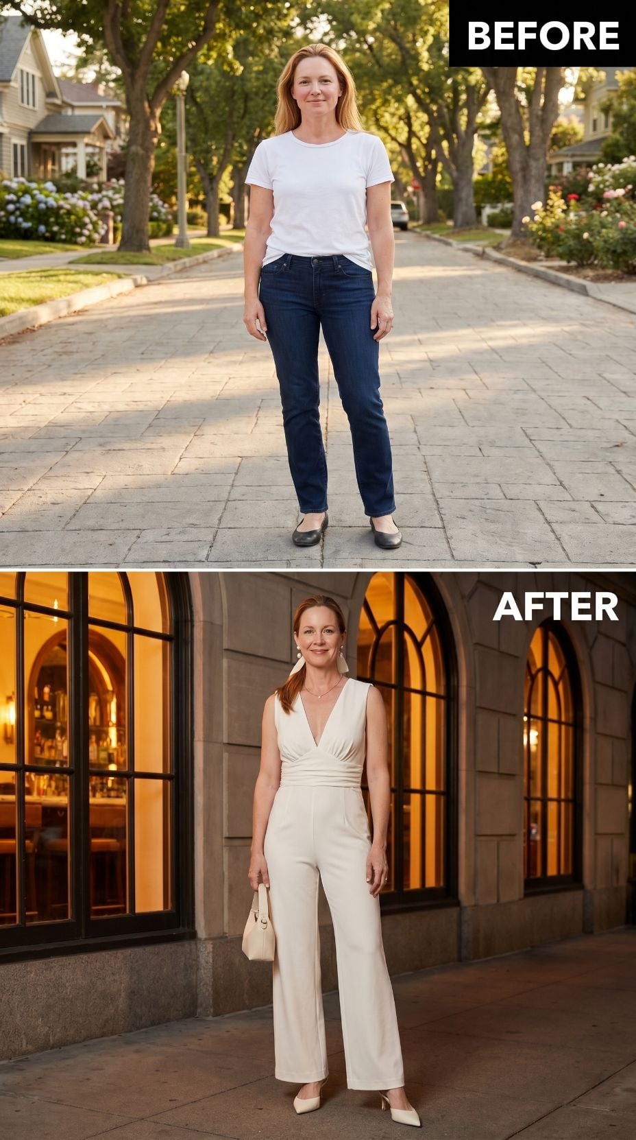 White Jumpsuit, a Warm Archway, and She Walked Out Looking Like She'd Made Plans