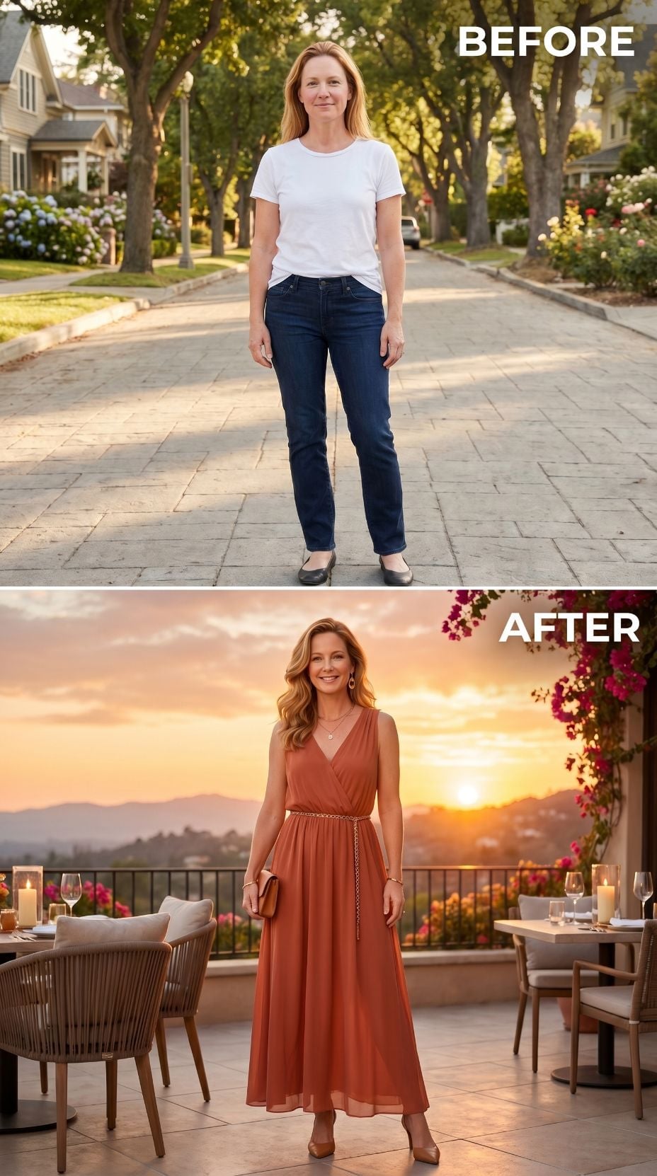 Rust Chiffon at Sunset: When the Dress Does the Talking
