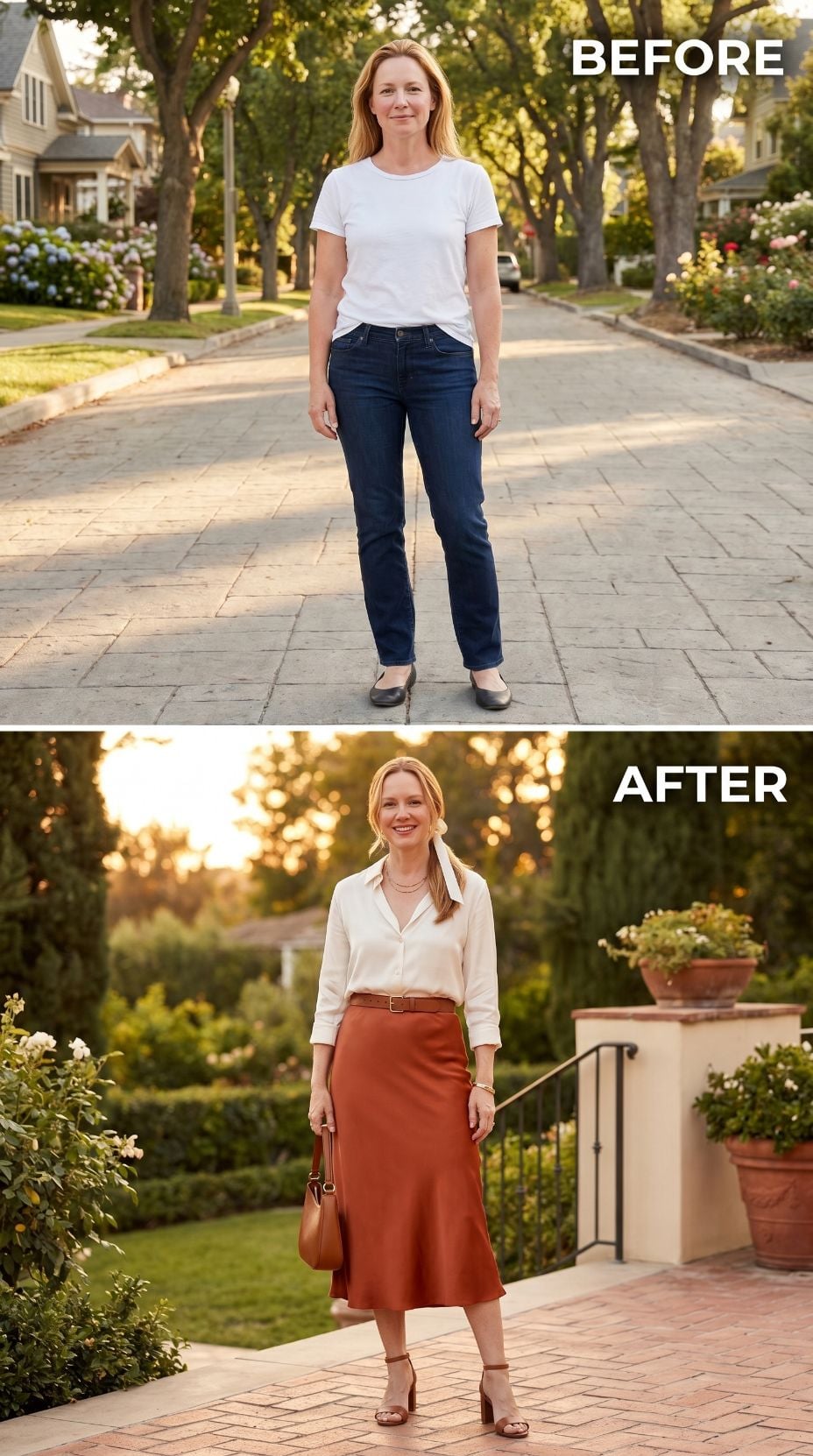 Rust Midi, a Silk Blouse, and She Got Dressed Like She Actually Had Somewhere to Be