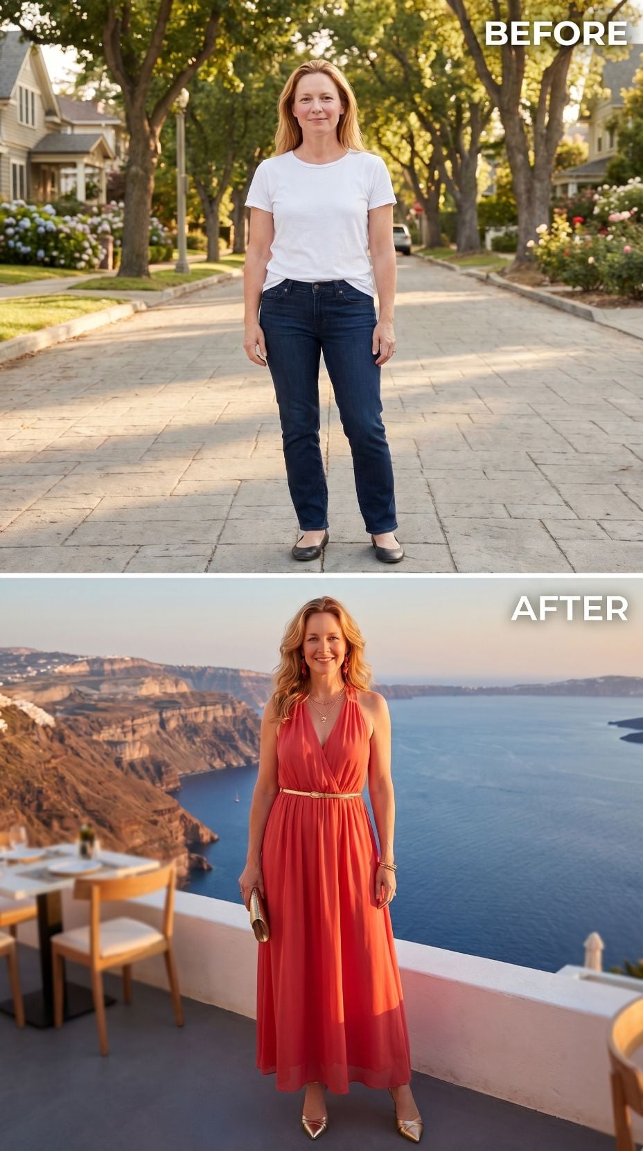 Coral on the Cliffs of Santorini, and She Got Dressed Like the World Had Gotten Bigger