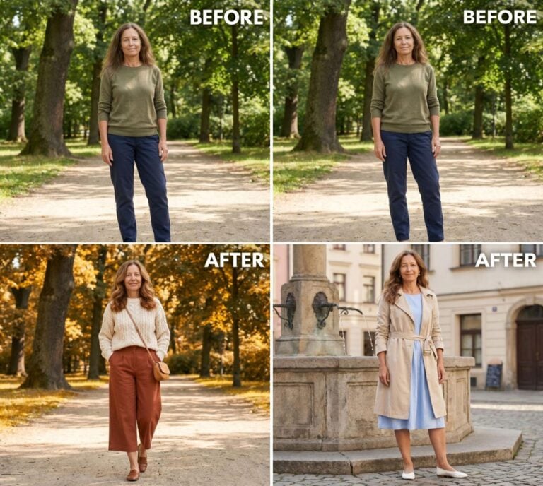 At 60, She’s Tired of Looking Frumpy Everywhere She Goes. She Uploaded Her Selfie to AI and Received These 25 Eye-Popping Before & After Makeover Ideas